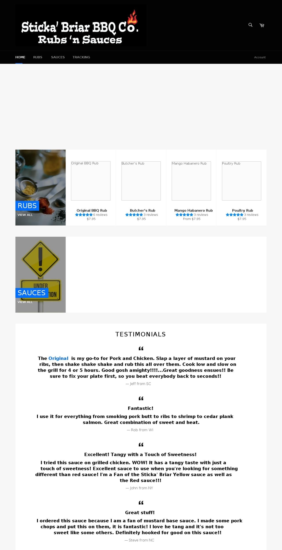 stickabriarbbq.com shopify website screenshot