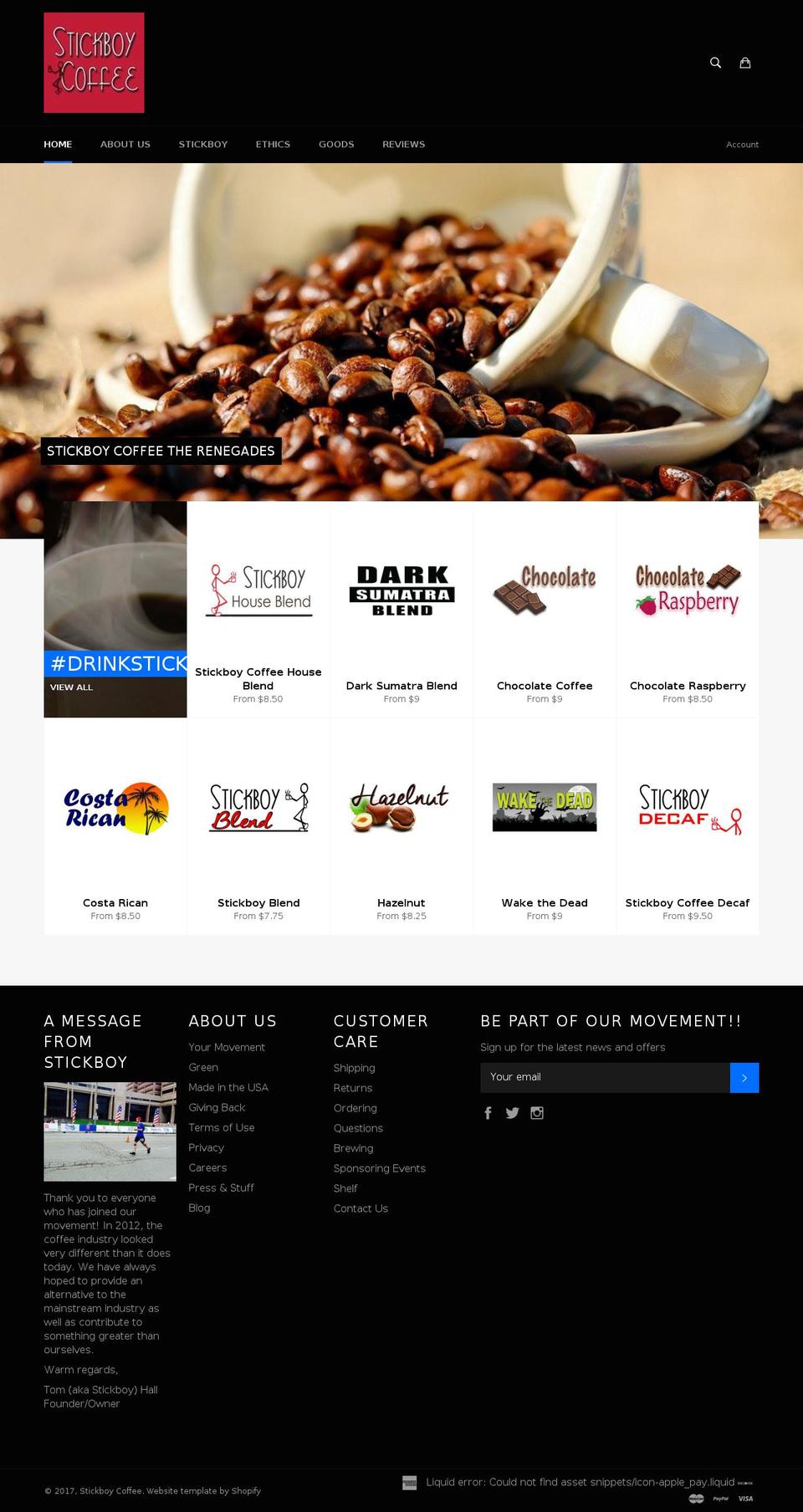 stickboycoffee.com shopify website screenshot