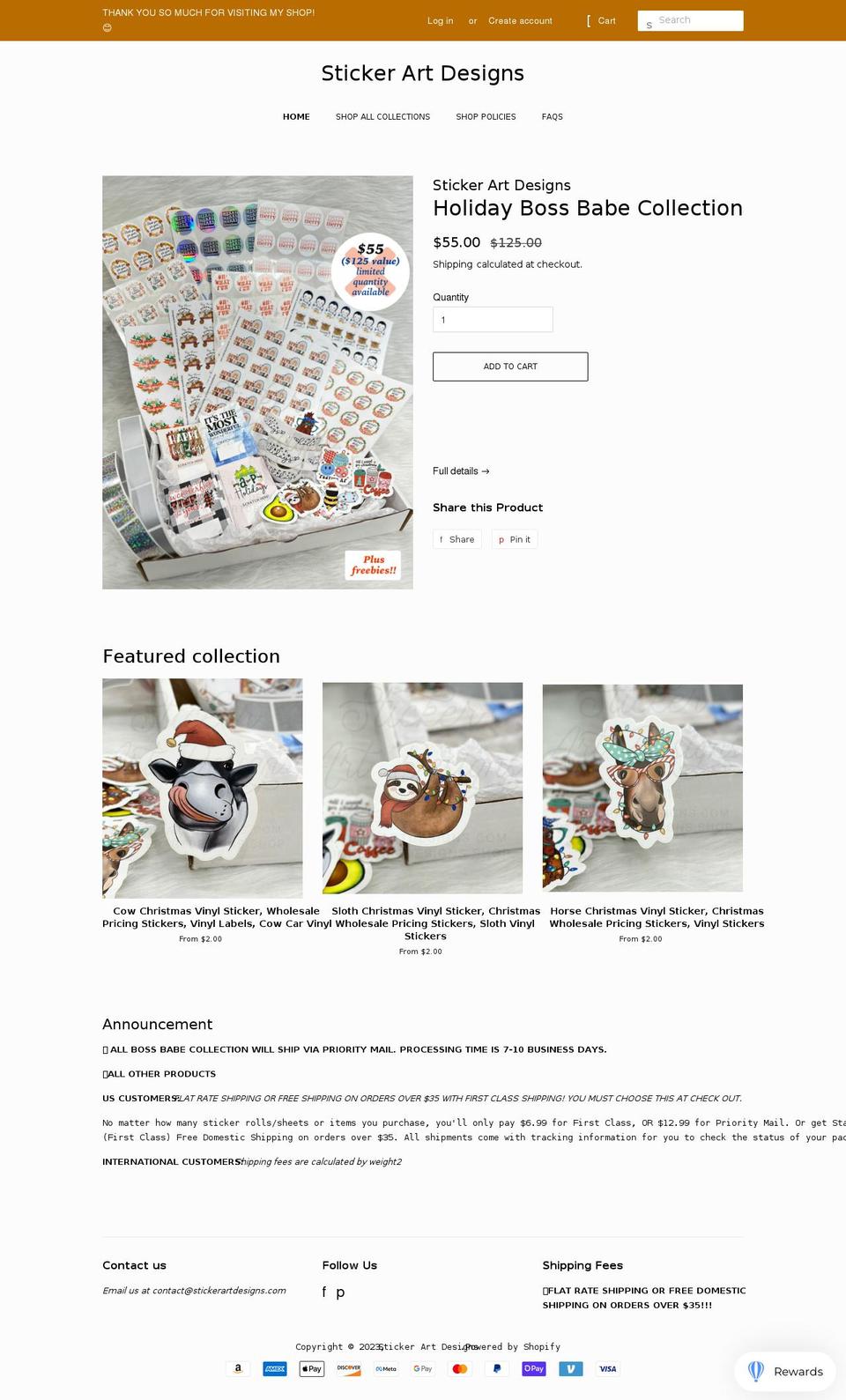 stickerartdesigns.com shopify website screenshot
