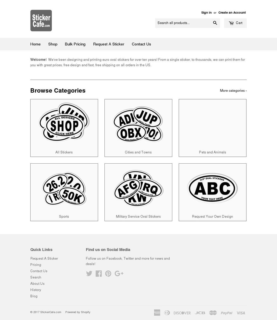 stickercafe.com shopify website screenshot