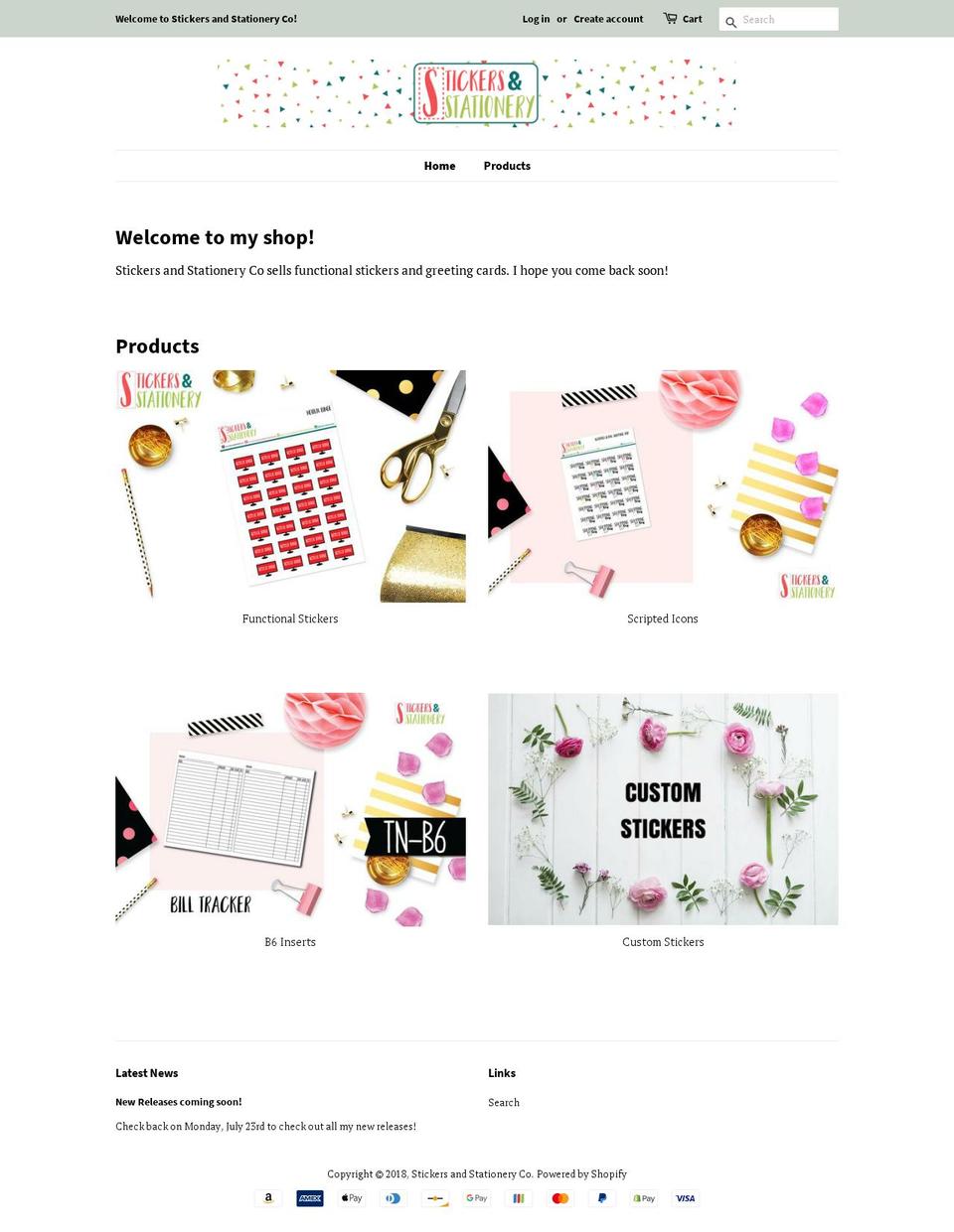 stickersandstationery.com — Shopify storefront screenshot
