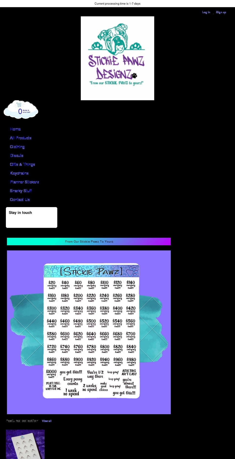 stickiepawzdesignz.com shopify website screenshot