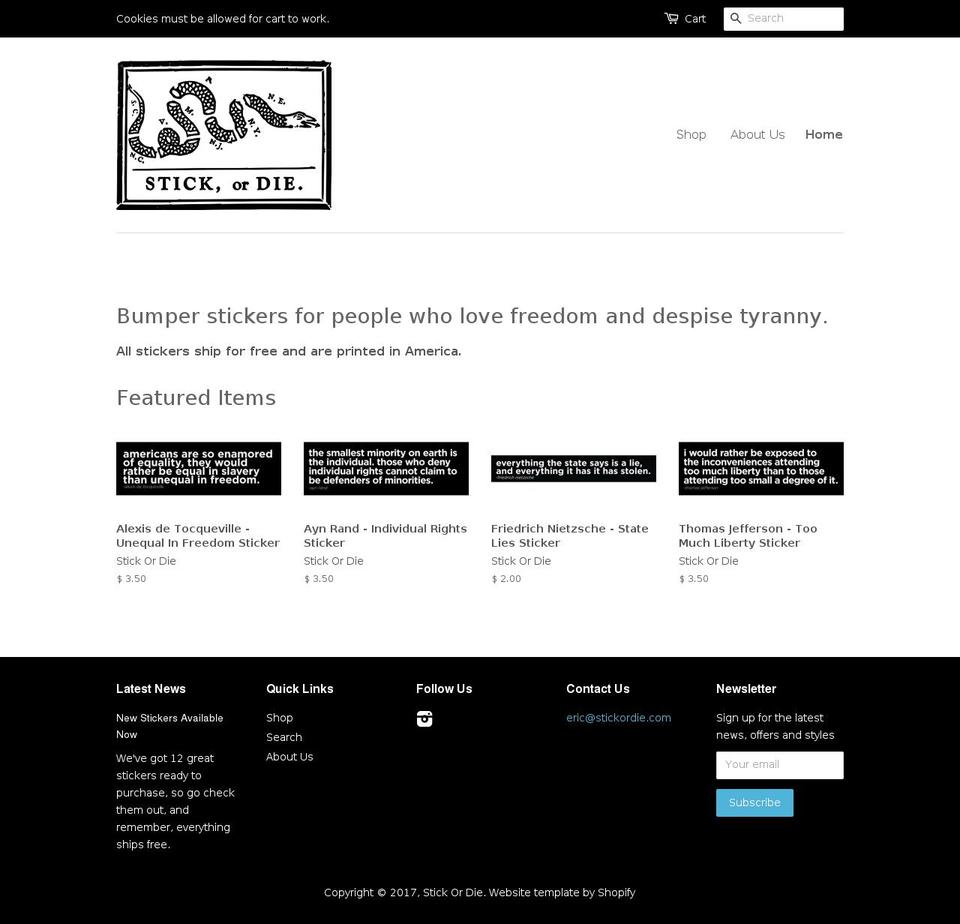 stickordie.com shopify website screenshot