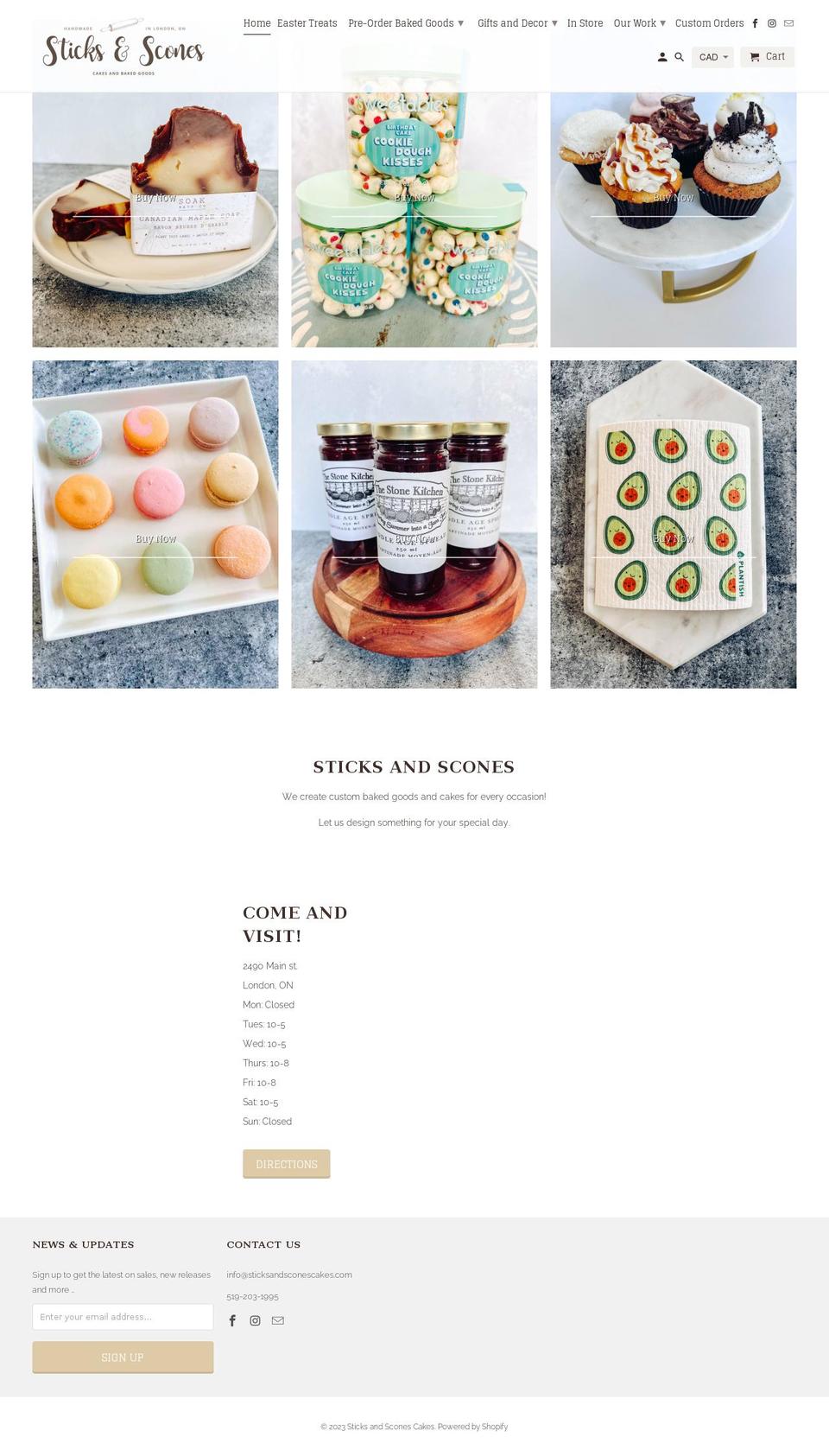 sticksandsconescakes.com shopify website screenshot