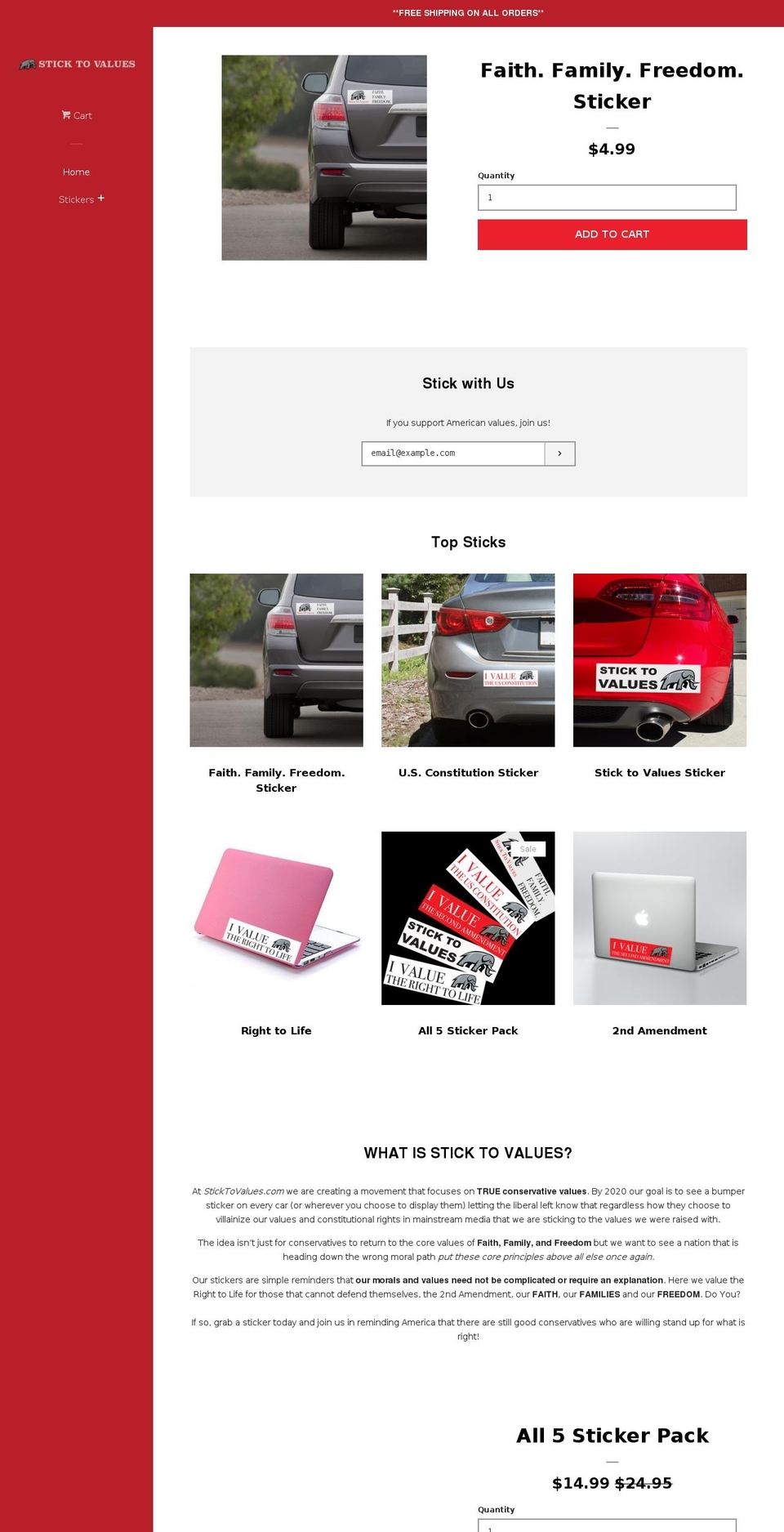 sticktovalues.com — Shopify storefront screenshot