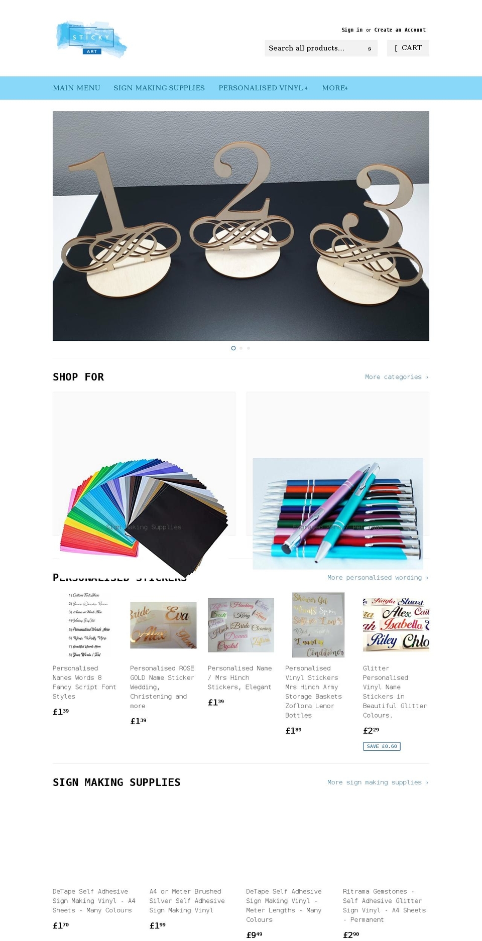 sticky-art.co.uk shopify website screenshot