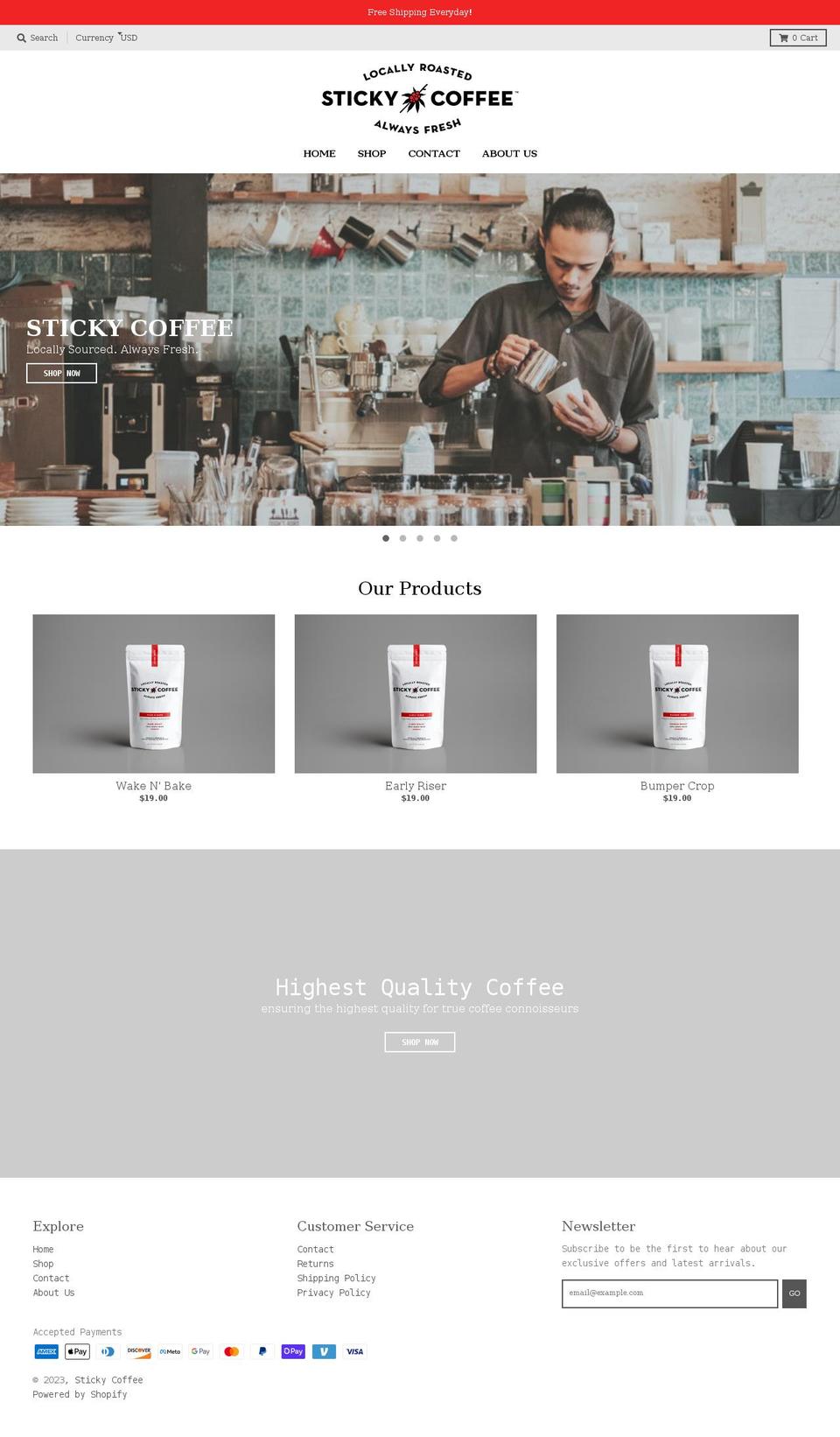 sticky.coffee shopify website screenshot