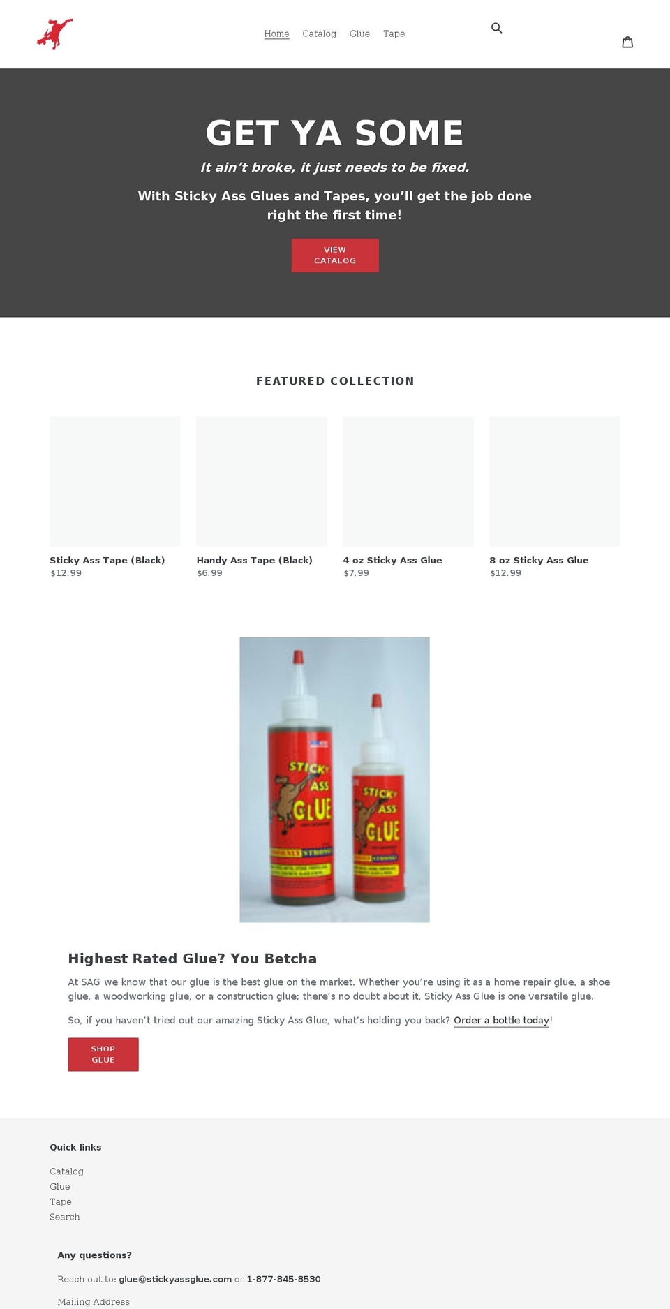 stickyassglue.com shopify website screenshot