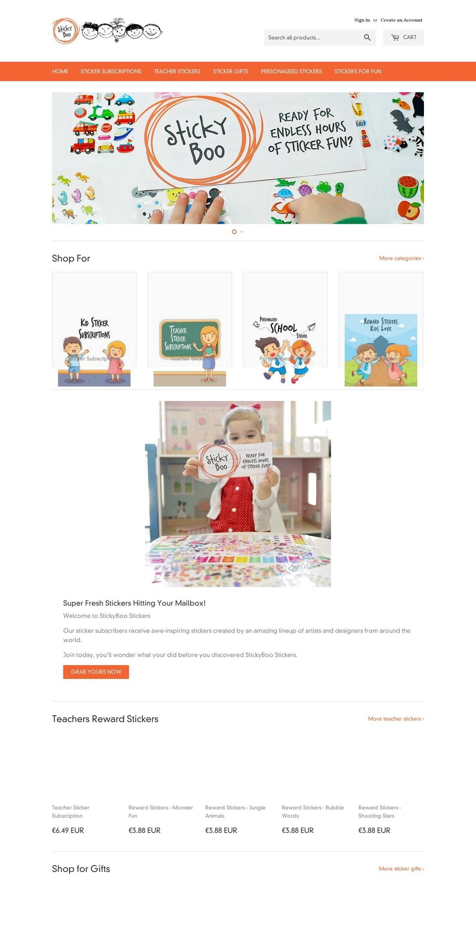 stickyboostickers.com — Shopify storefront screenshot