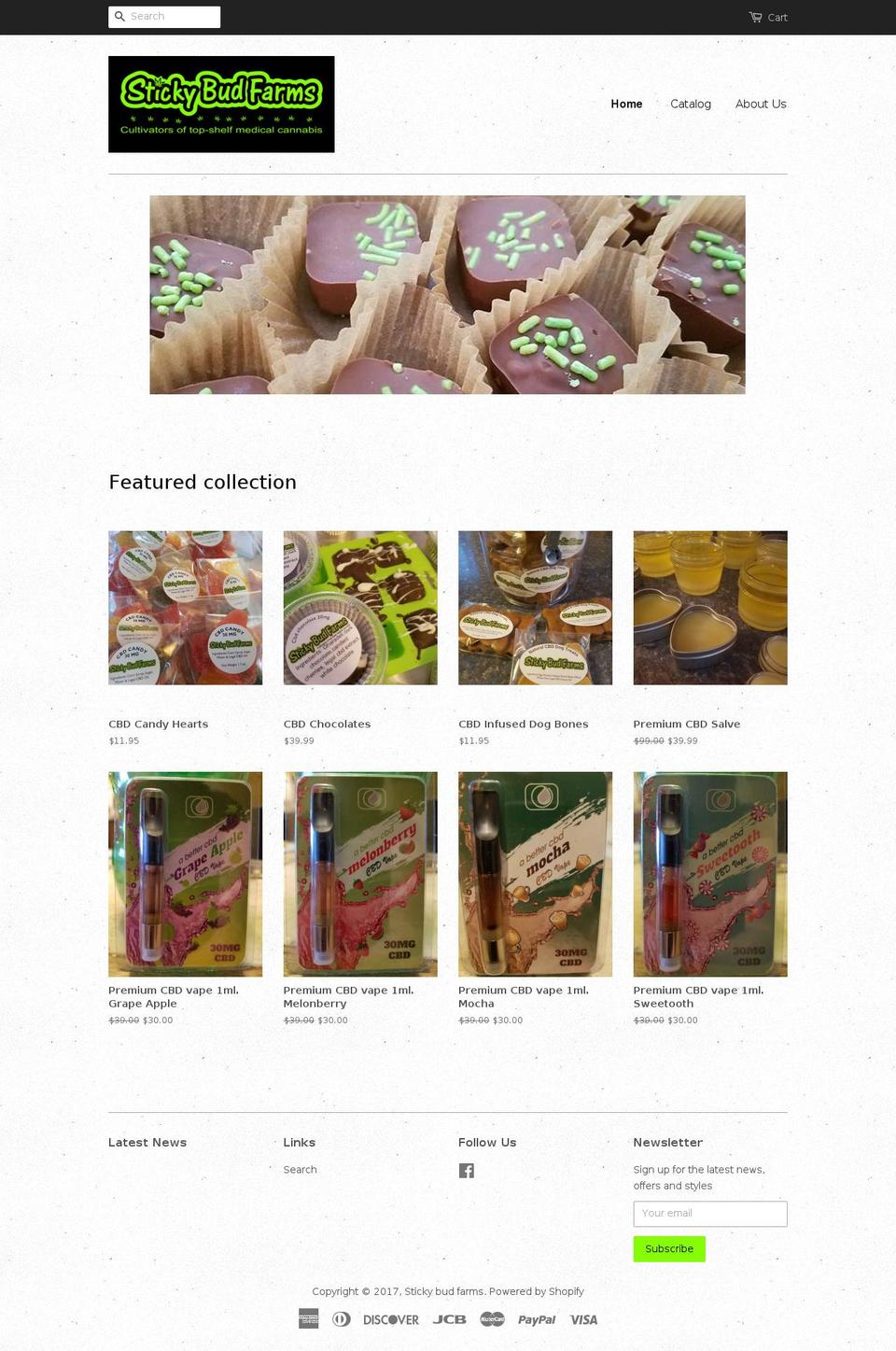 stickybudfarms.com shopify website screenshot