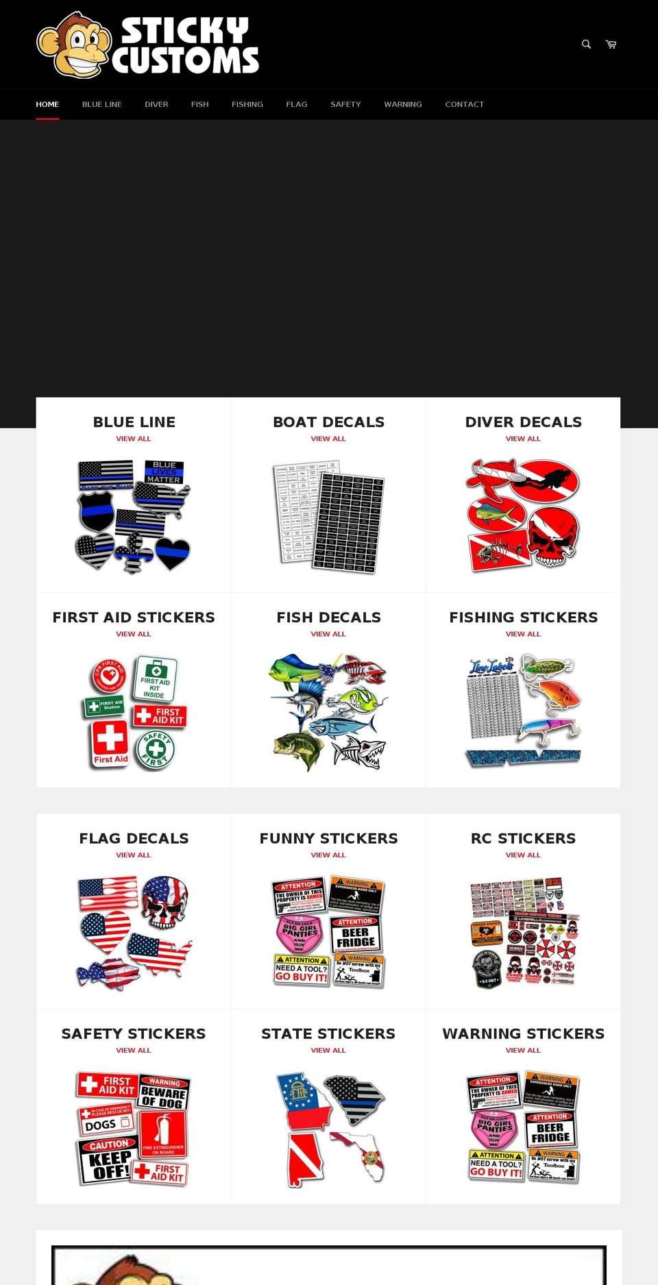 stickycustoms.com — Shopify storefront screenshot
