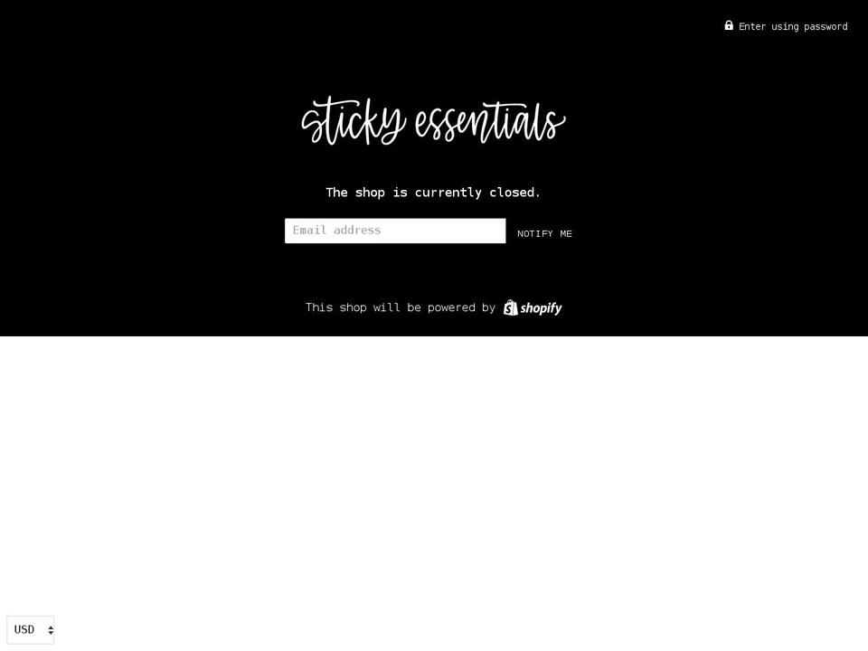 stickyessentials.com — Shopify storefront screenshot