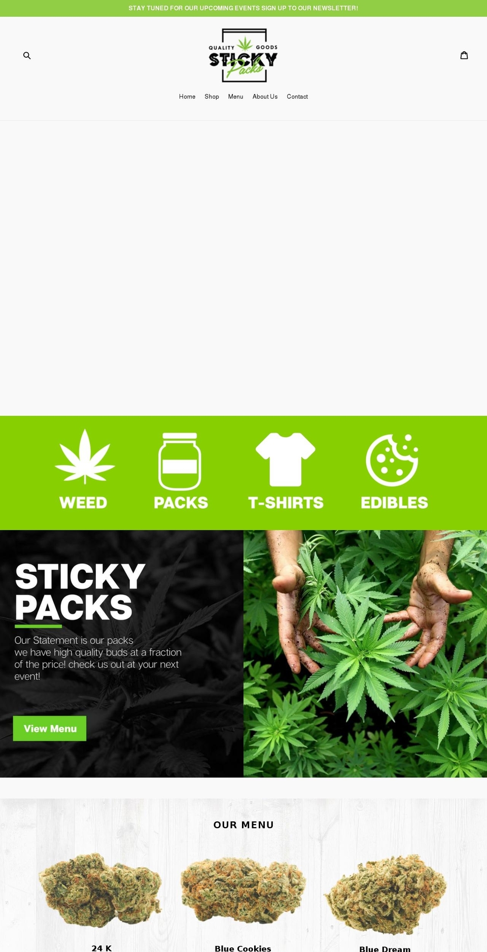 stickypacks420.com — Shopify storefront screenshot