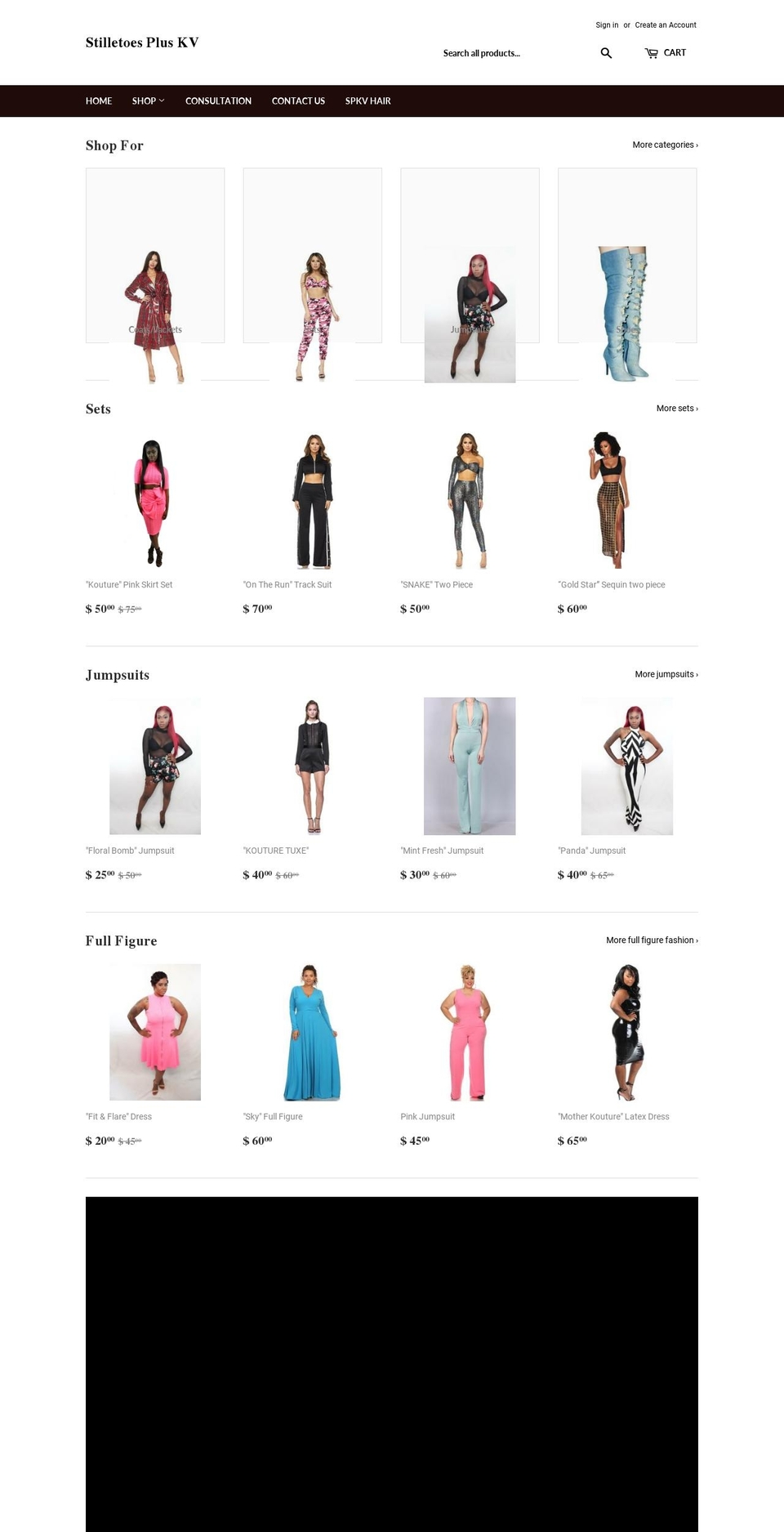 stilletoespluskv.com shopify website screenshot