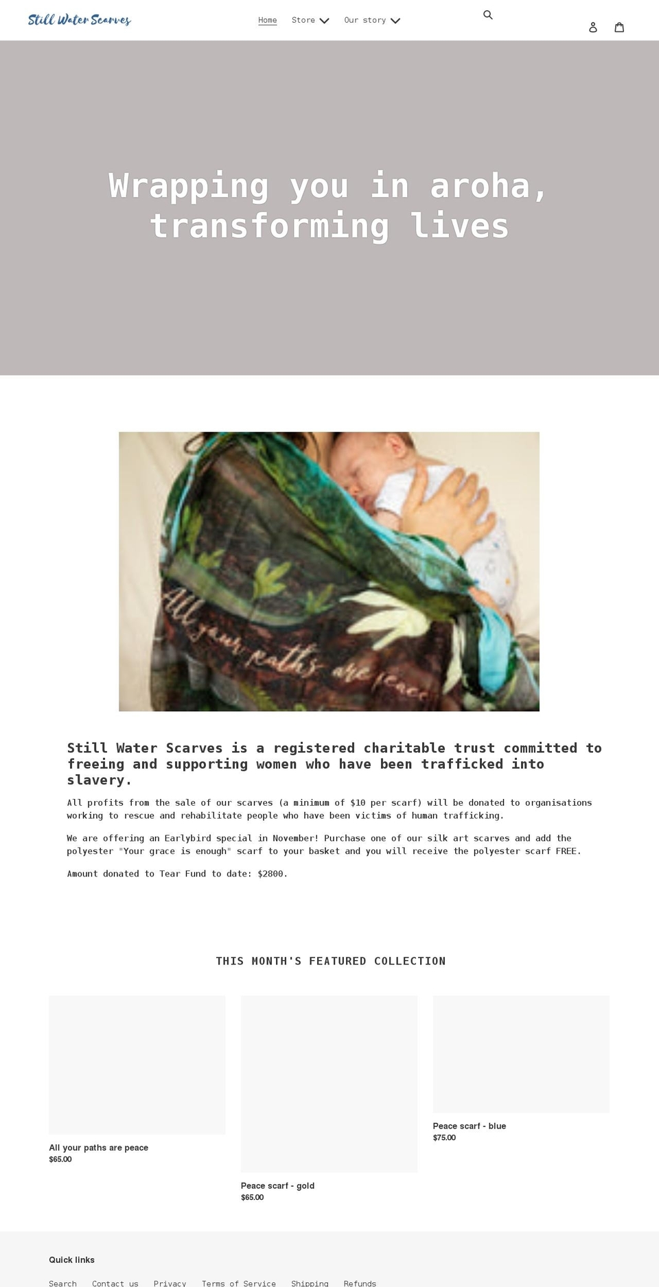 stillwaterscarves.org shopify website screenshot