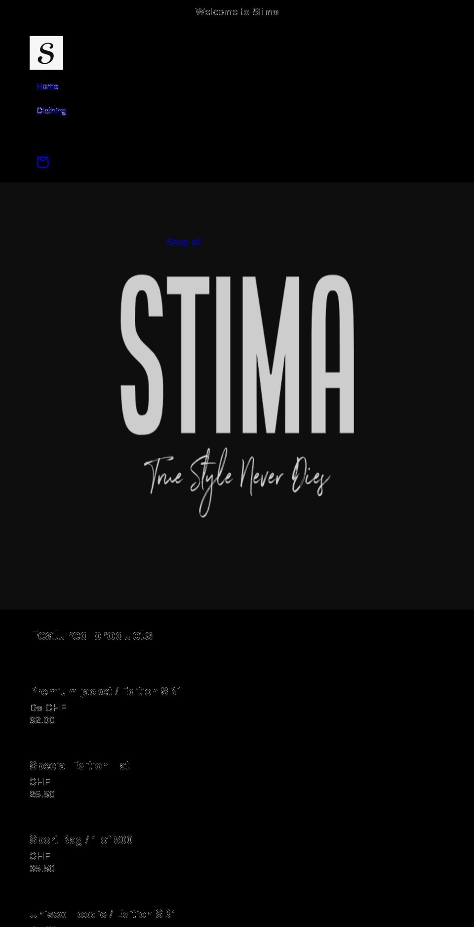 stimaclothing.com shopify website screenshot