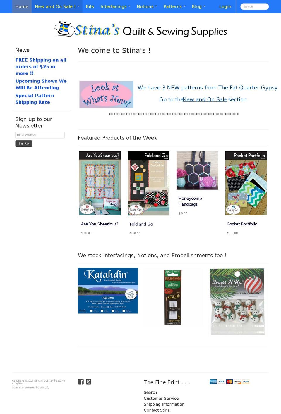 stinasquilt.com shopify website screenshot