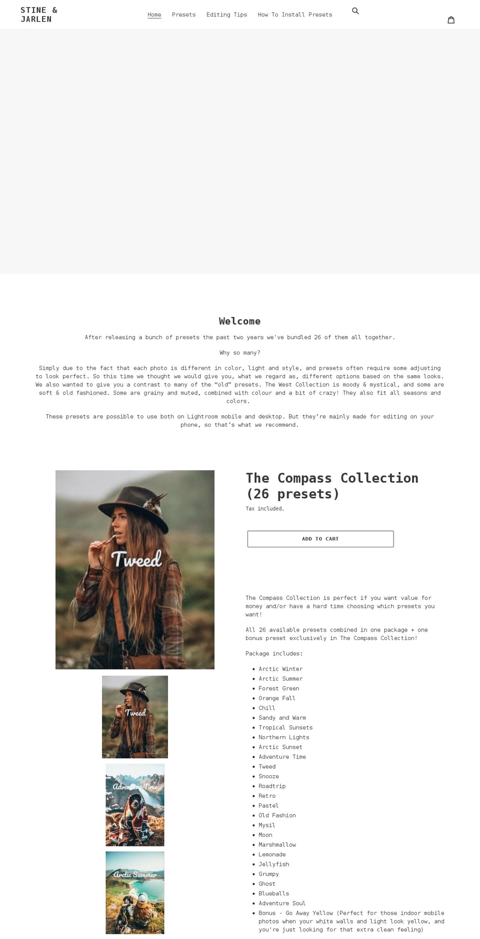 stine-jarlen-presets.myshopify.com shopify website screenshot
