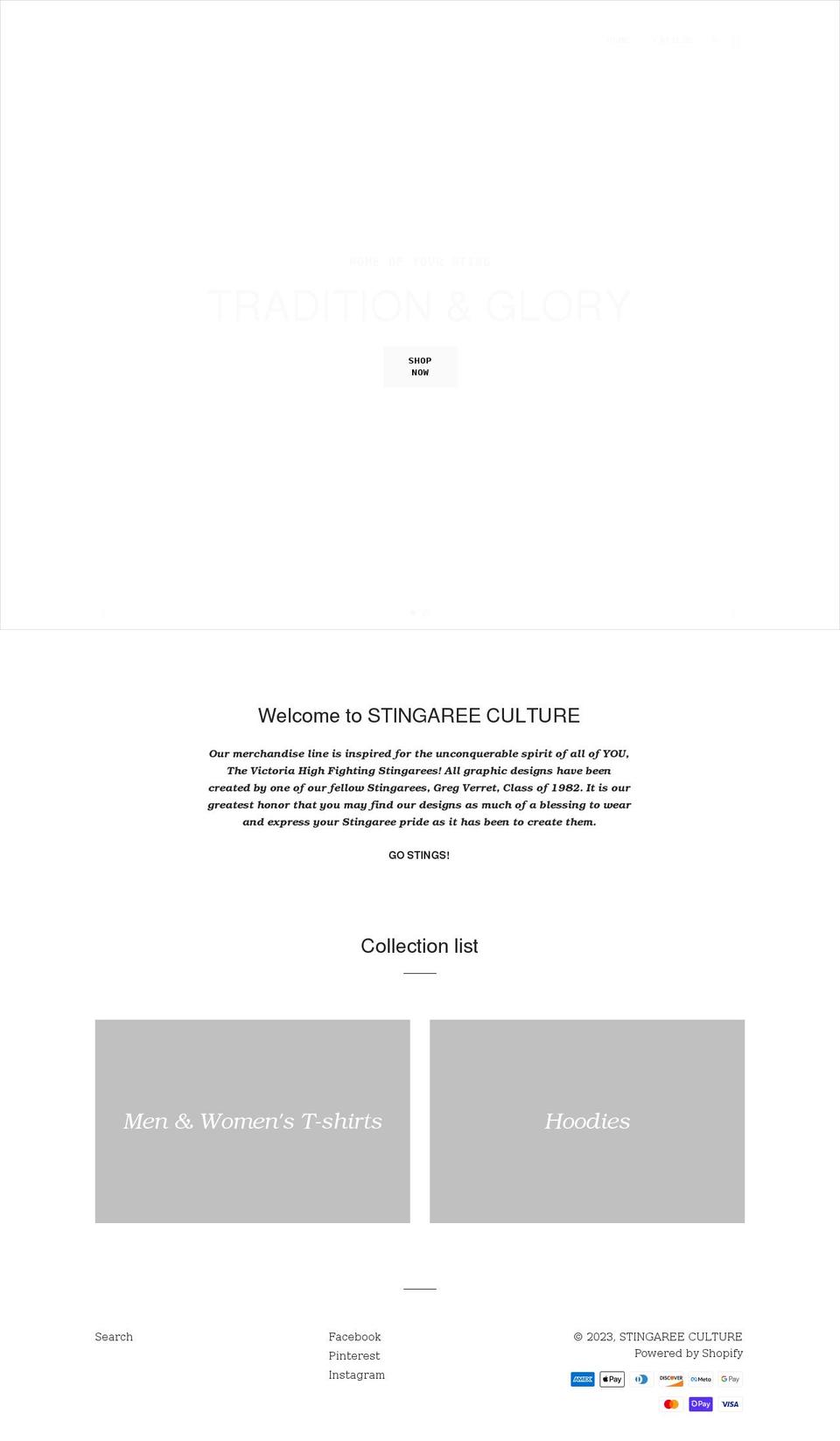 stingareeculture.com shopify website screenshot