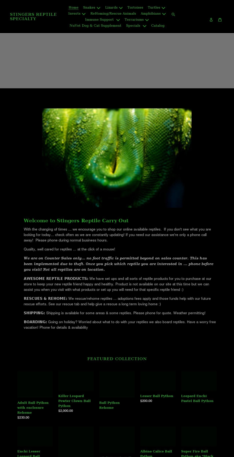 stingersexotics.net shopify website screenshot