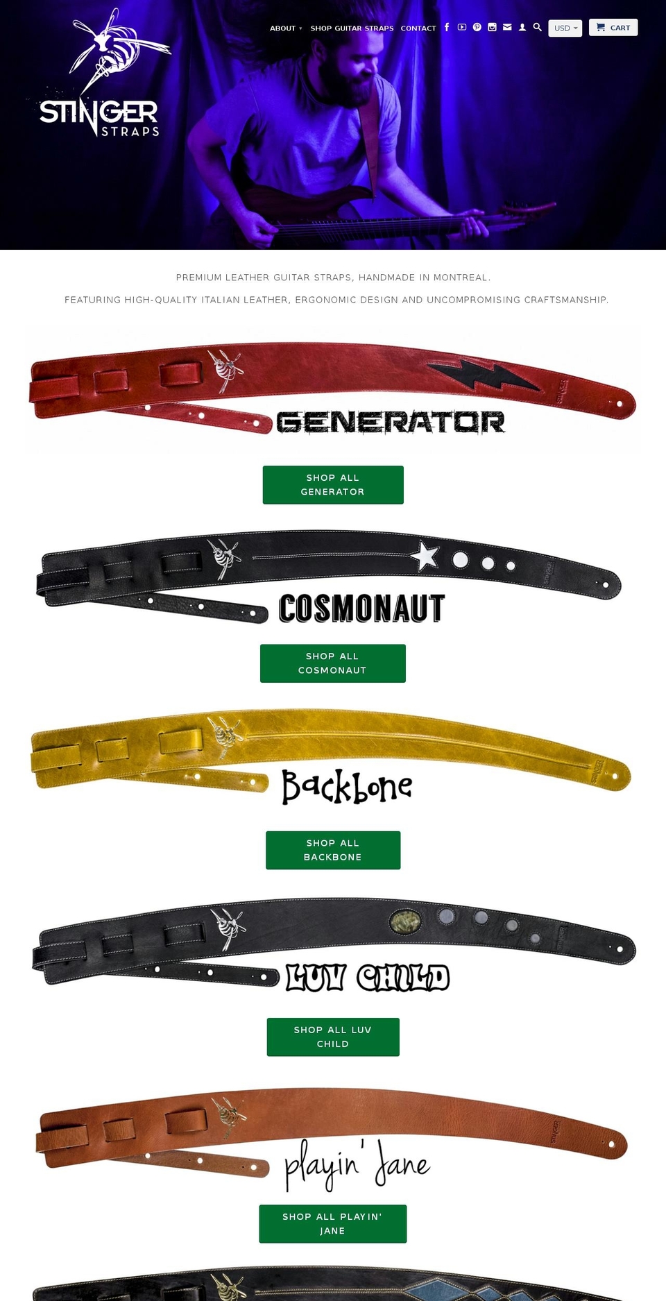 stingerstraps.com shopify website screenshot