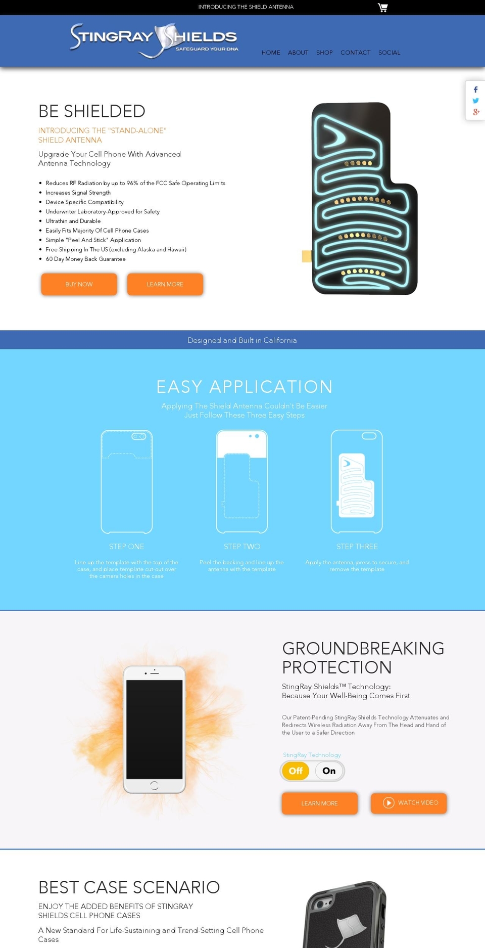 stingrayshields.com shopify website screenshot