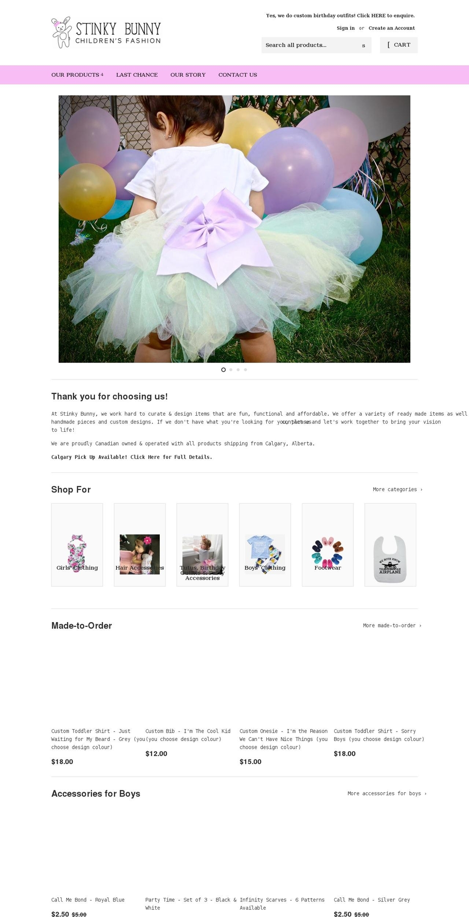 stinkybunny.ca shopify website screenshot