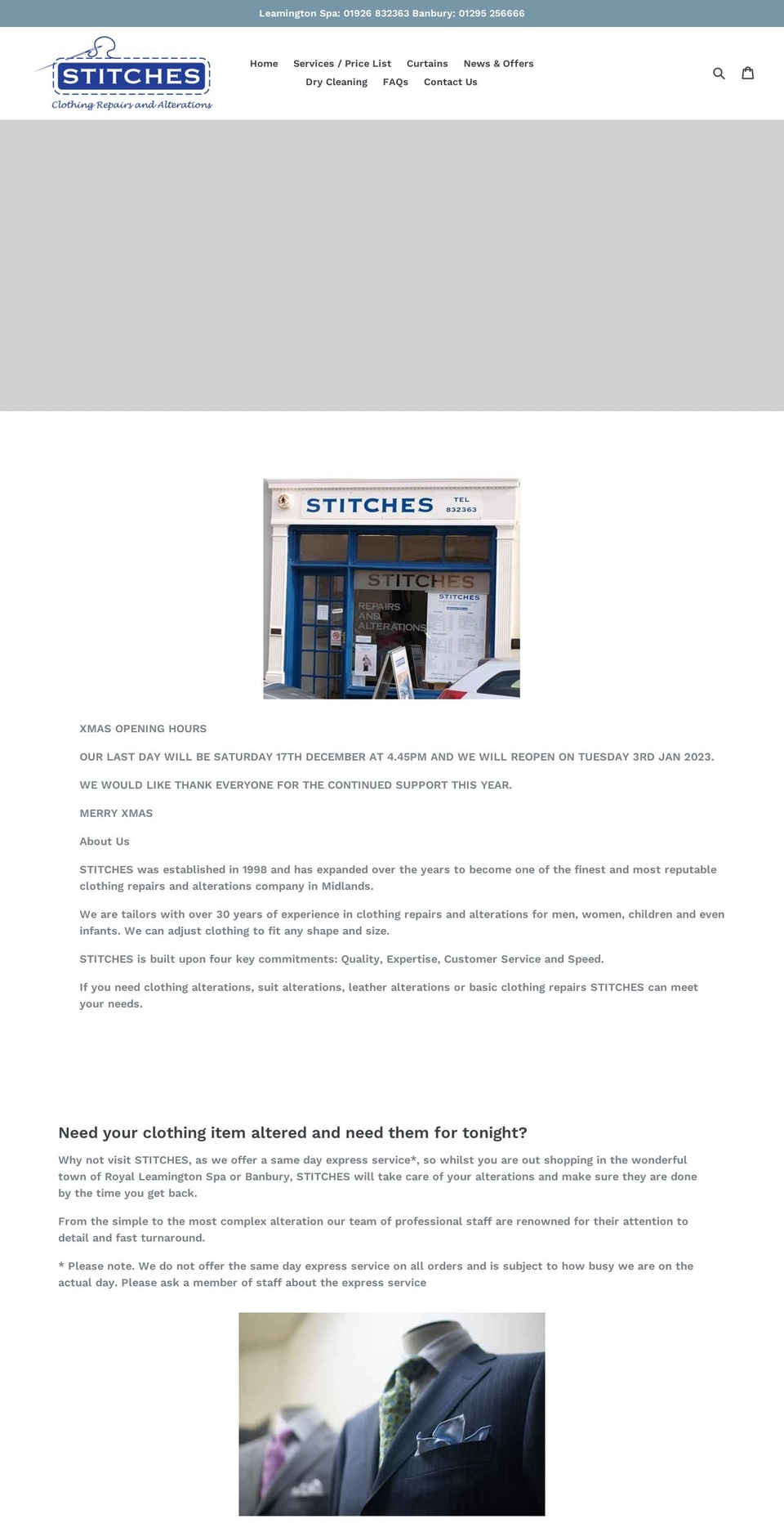 stitchestailoring.co.uk shopify website screenshot