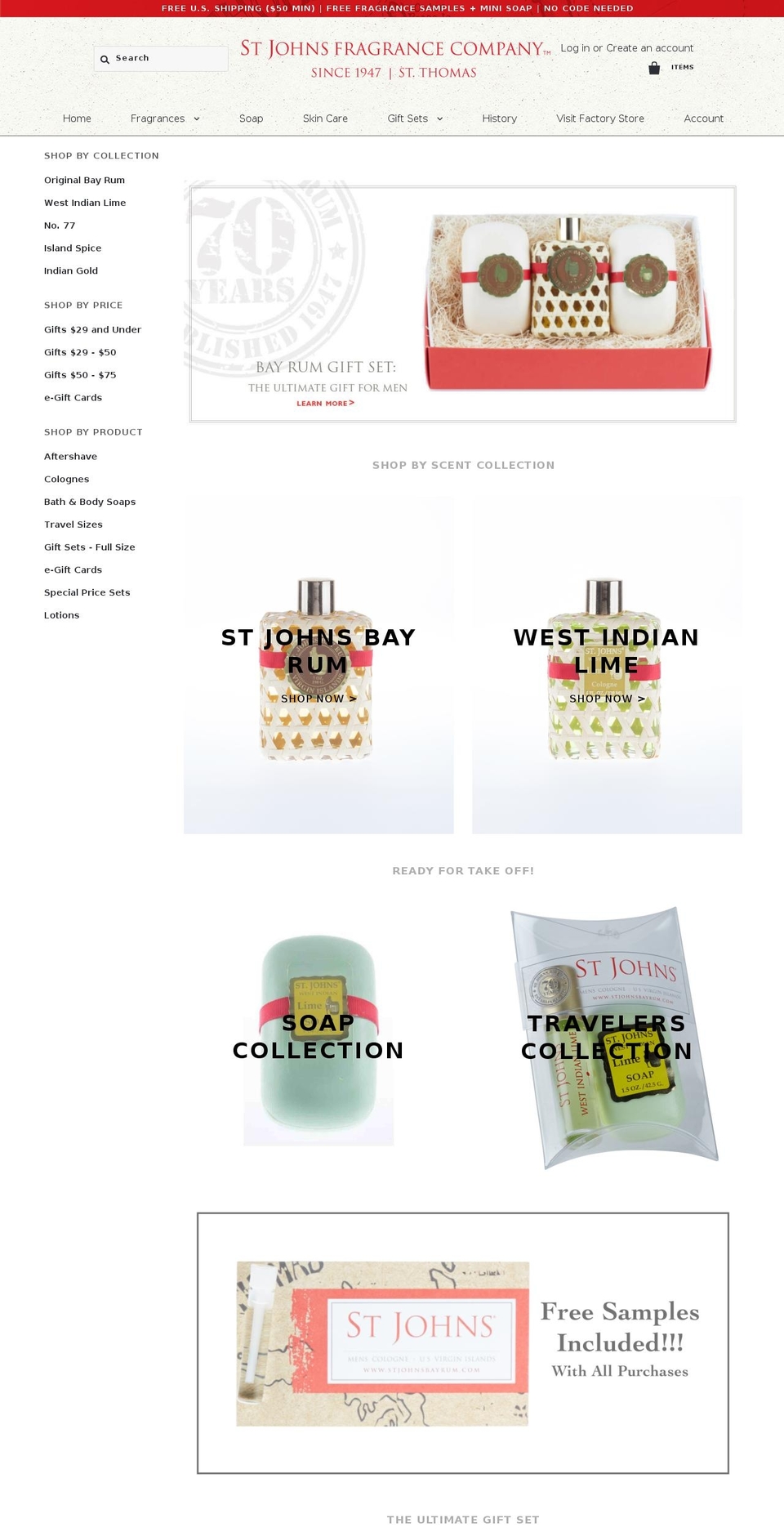 stjohnsbayrum.com shopify website screenshot