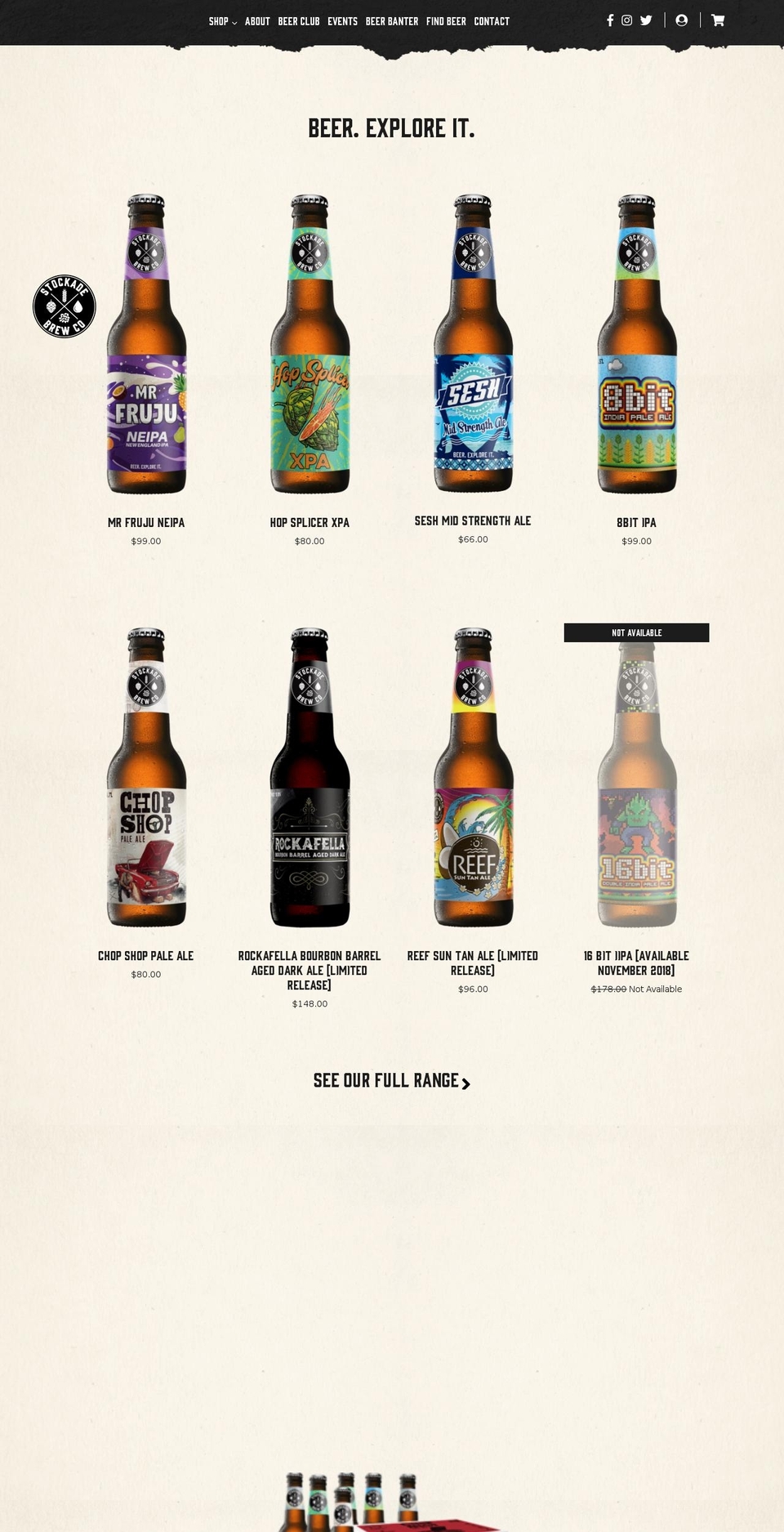 stockadebrewco.com.au shopify website screenshot