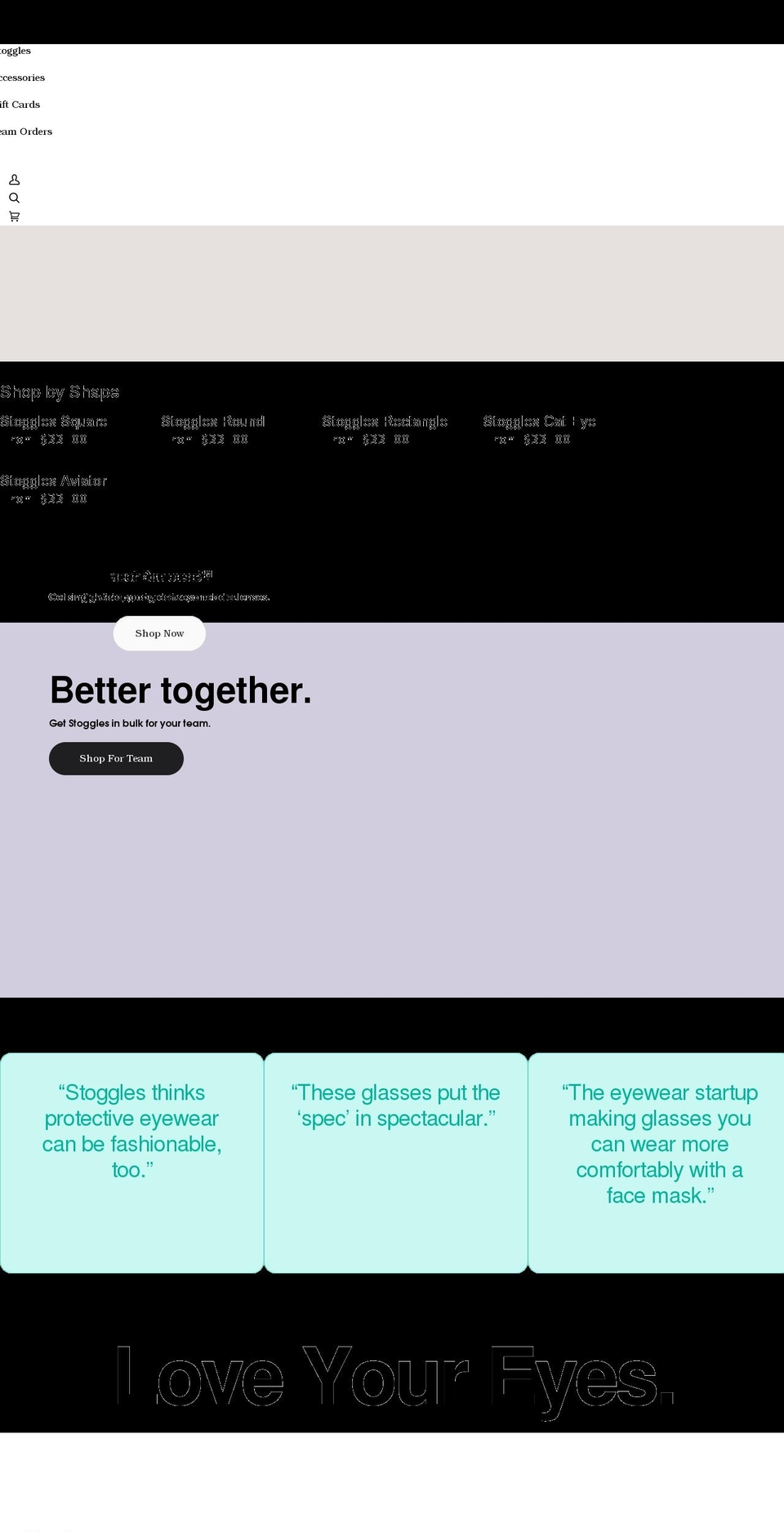 stoggles.com shopify website screenshot