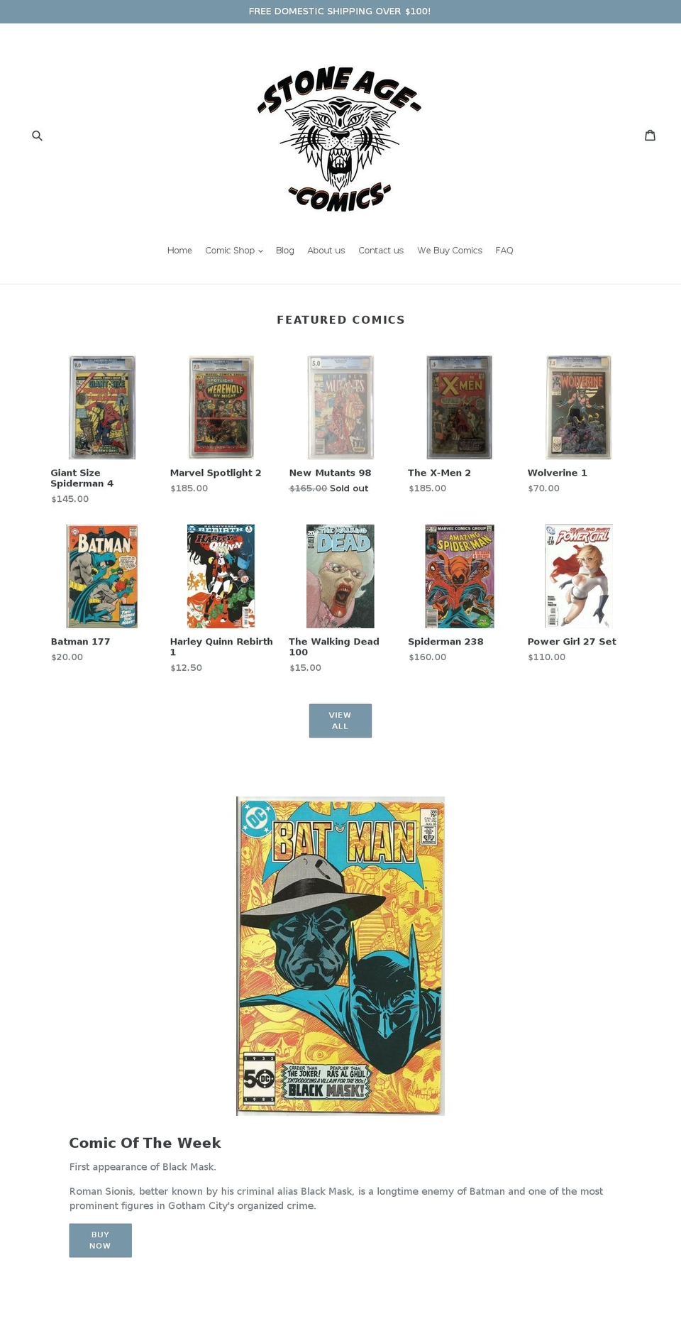 stoneagecomics.com — Shopify storefront screenshot