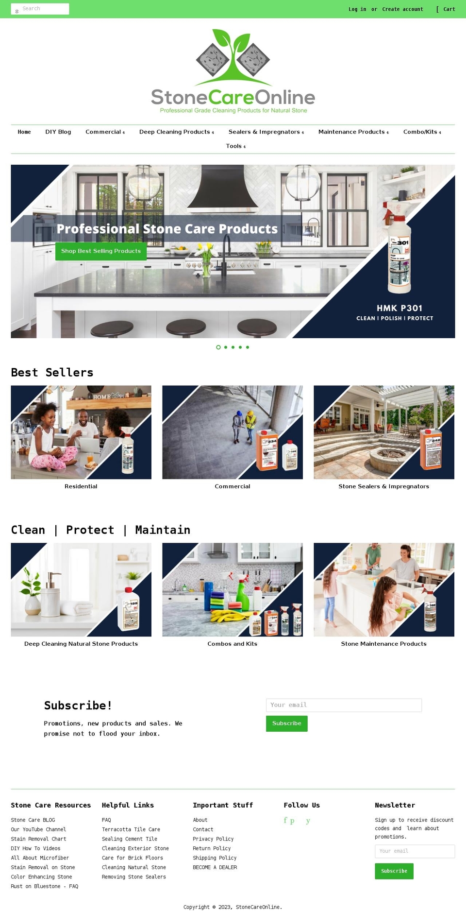 stonecareonline.com shopify website screenshot