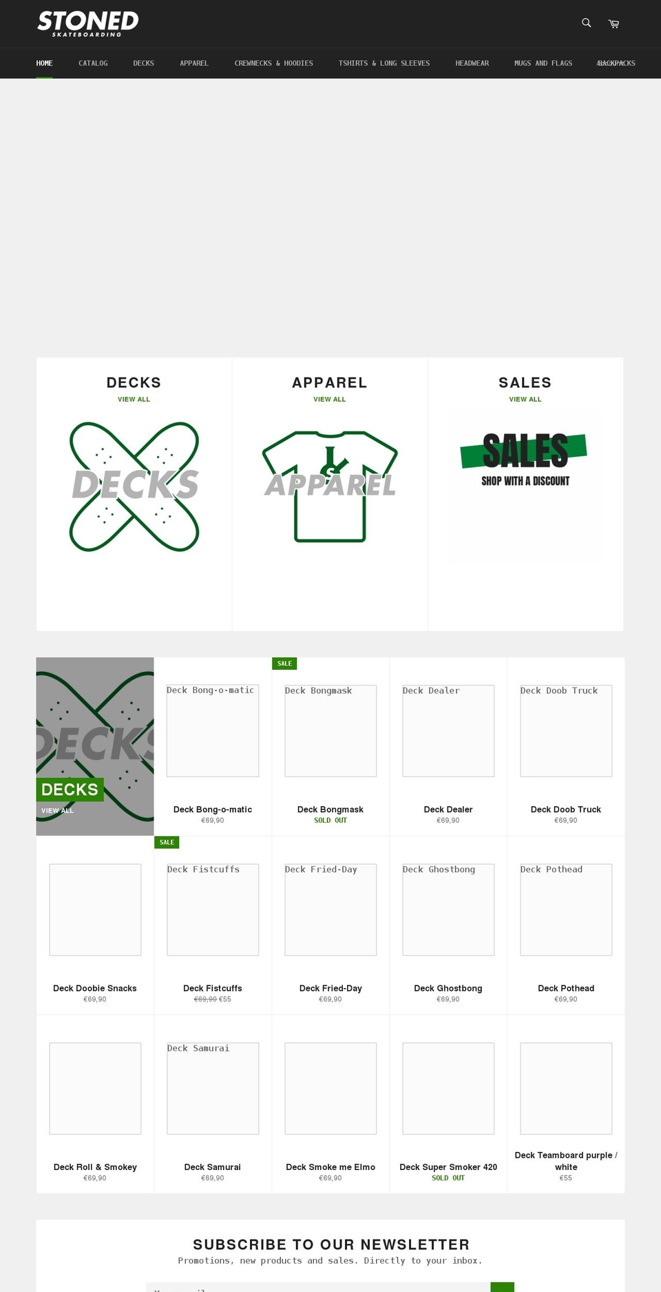 stonedskateboarding.com shopify website screenshot