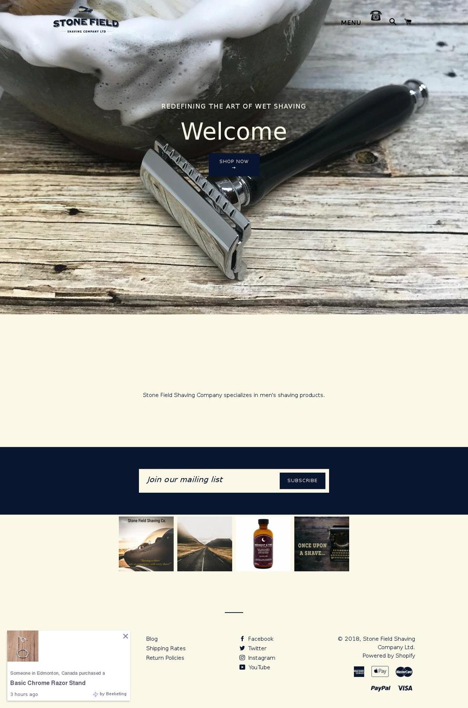 stonefieldshave.com shopify website screenshot