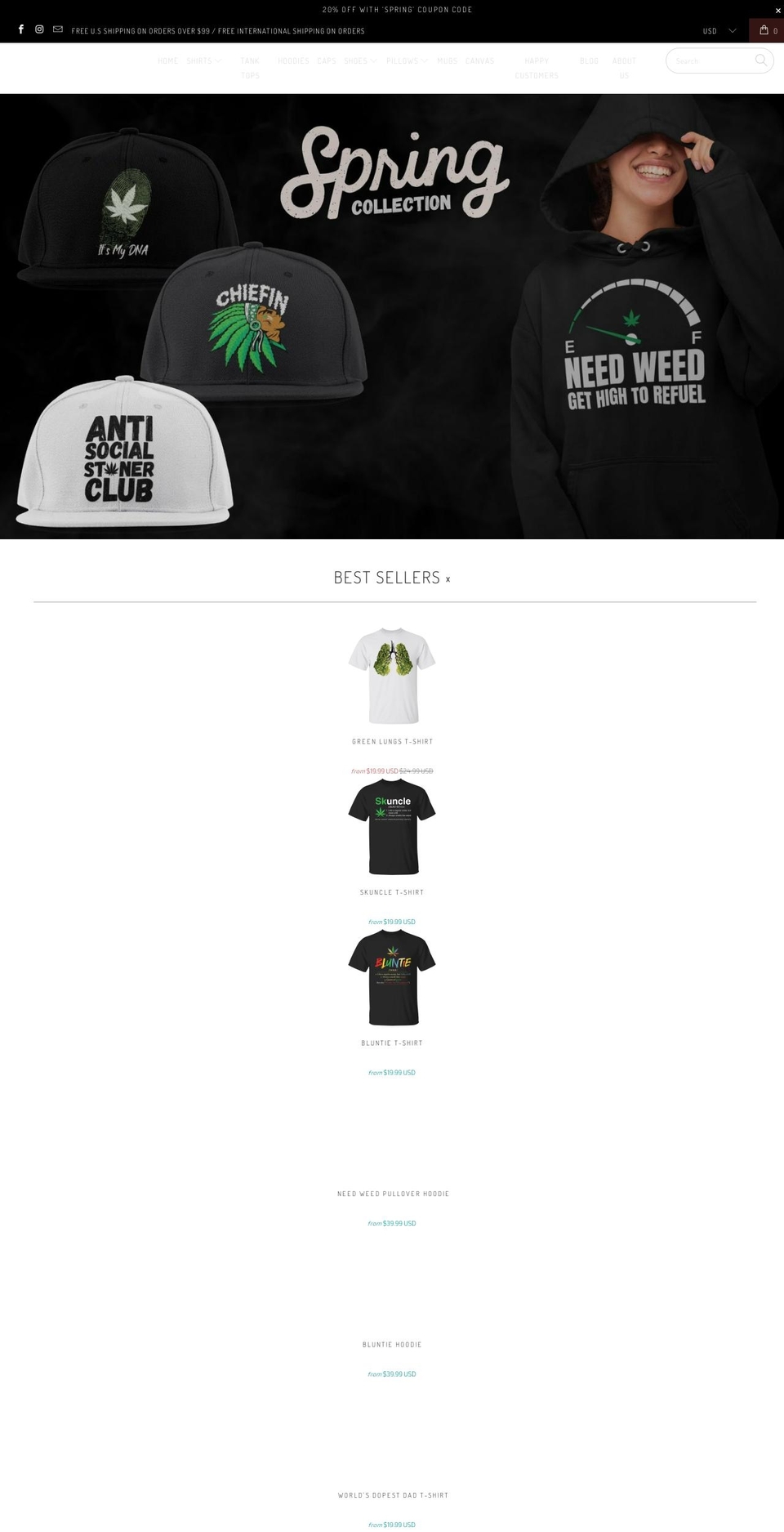 international-highlife operational Shopify theme site example stoner-merch.com