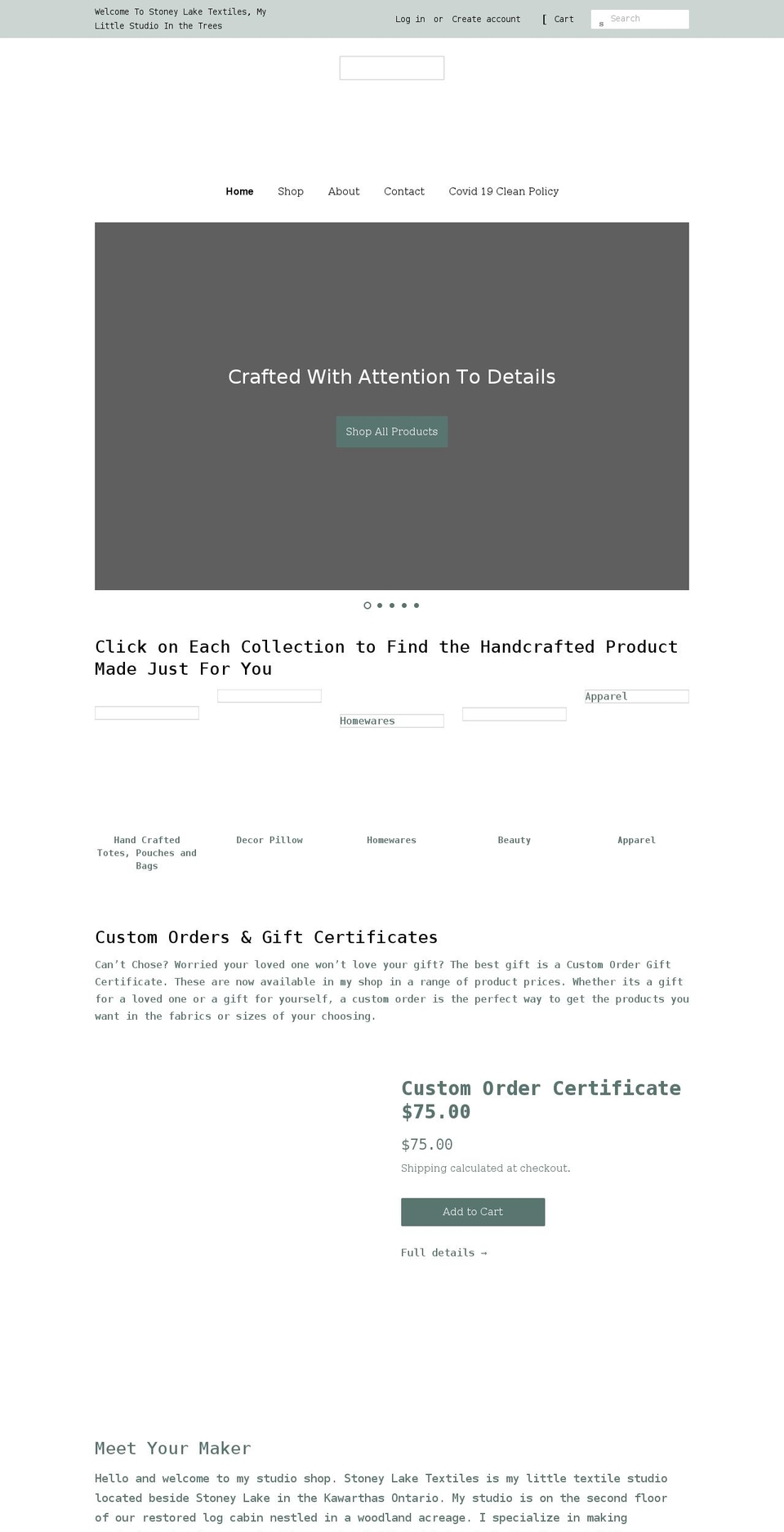 stoneylaketextiles.com shopify website screenshot