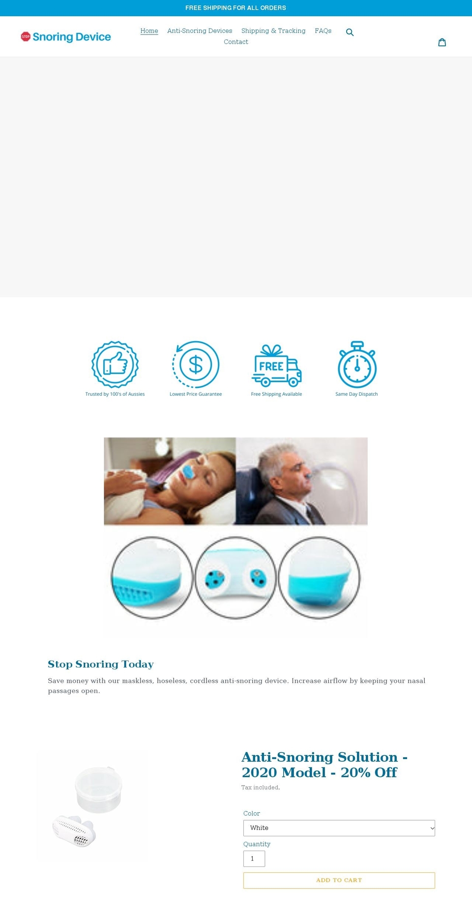stopsnoringdevice.com.au shopify website screenshot
