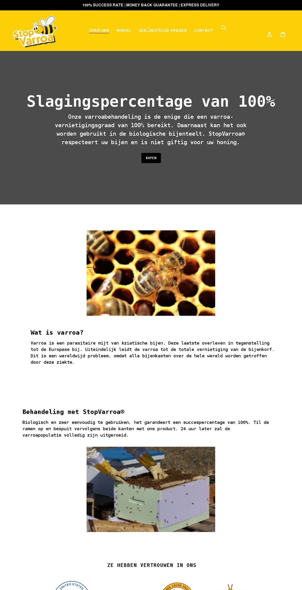 stopvarroa.nl shopify website screenshot