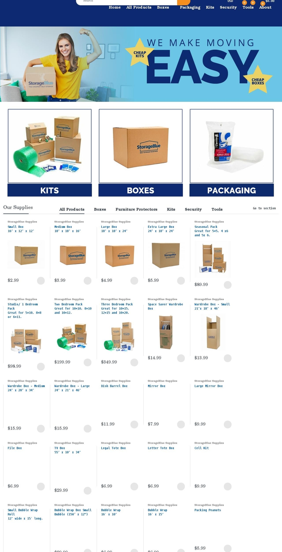 storagebluesupplies.com — Shopify storefront screenshot