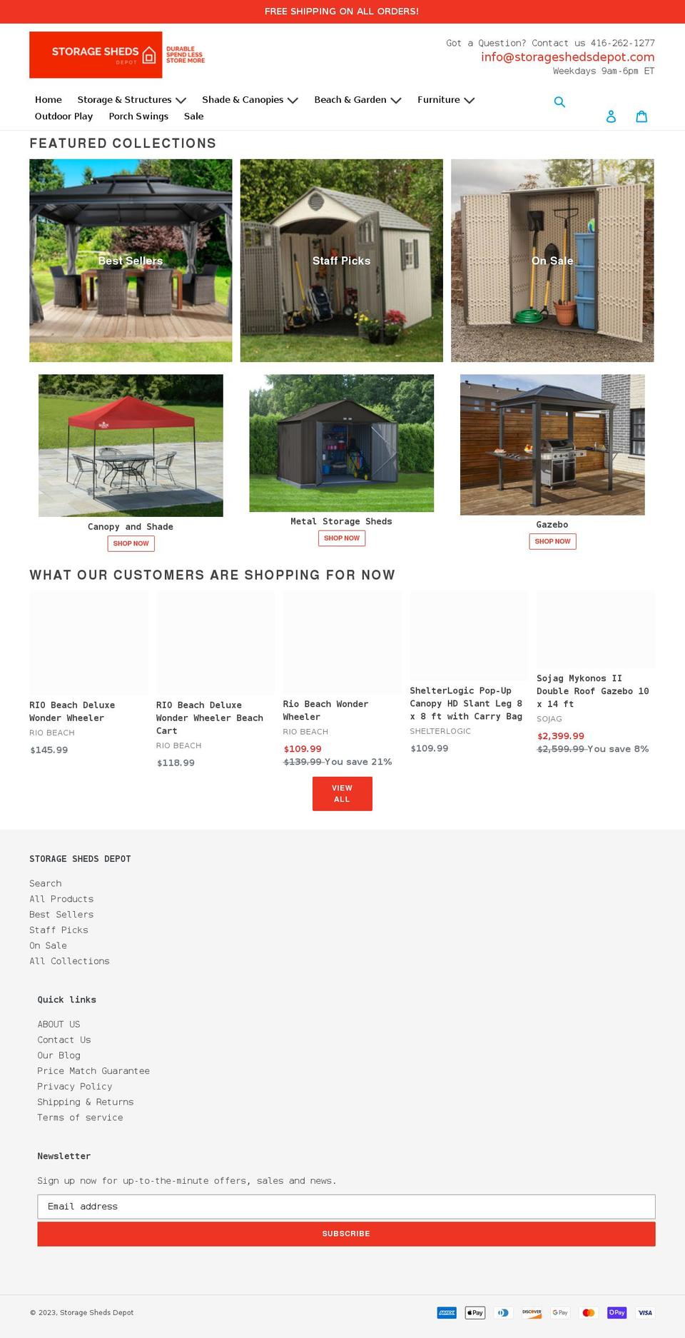 storageshedsdepot.com shopify website screenshot