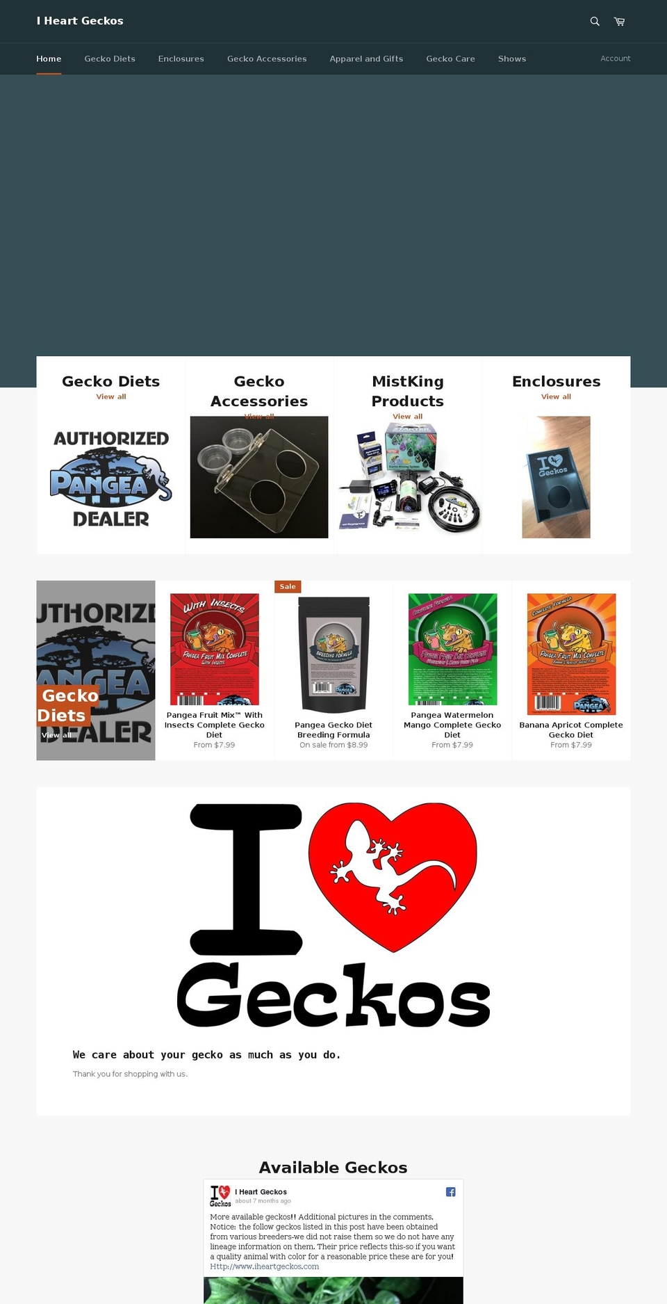 store.iheartgeckos.com shopify website screenshot
