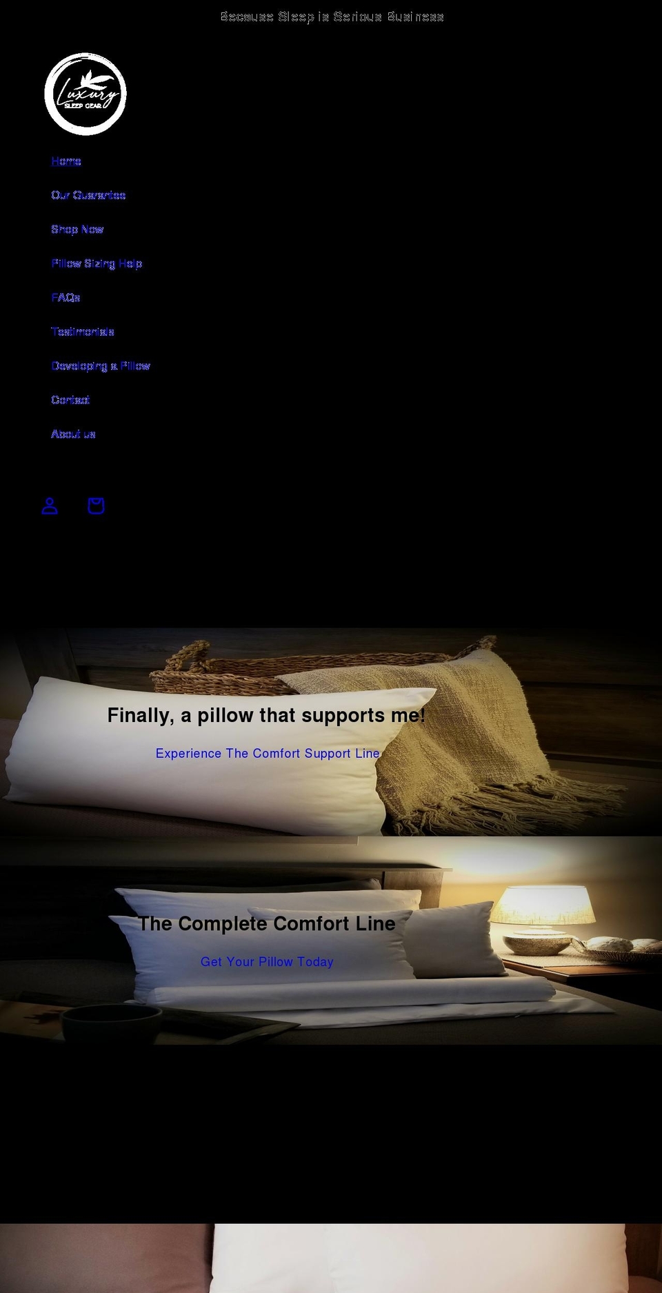 store.luxurysleepgear.com shopify website screenshot