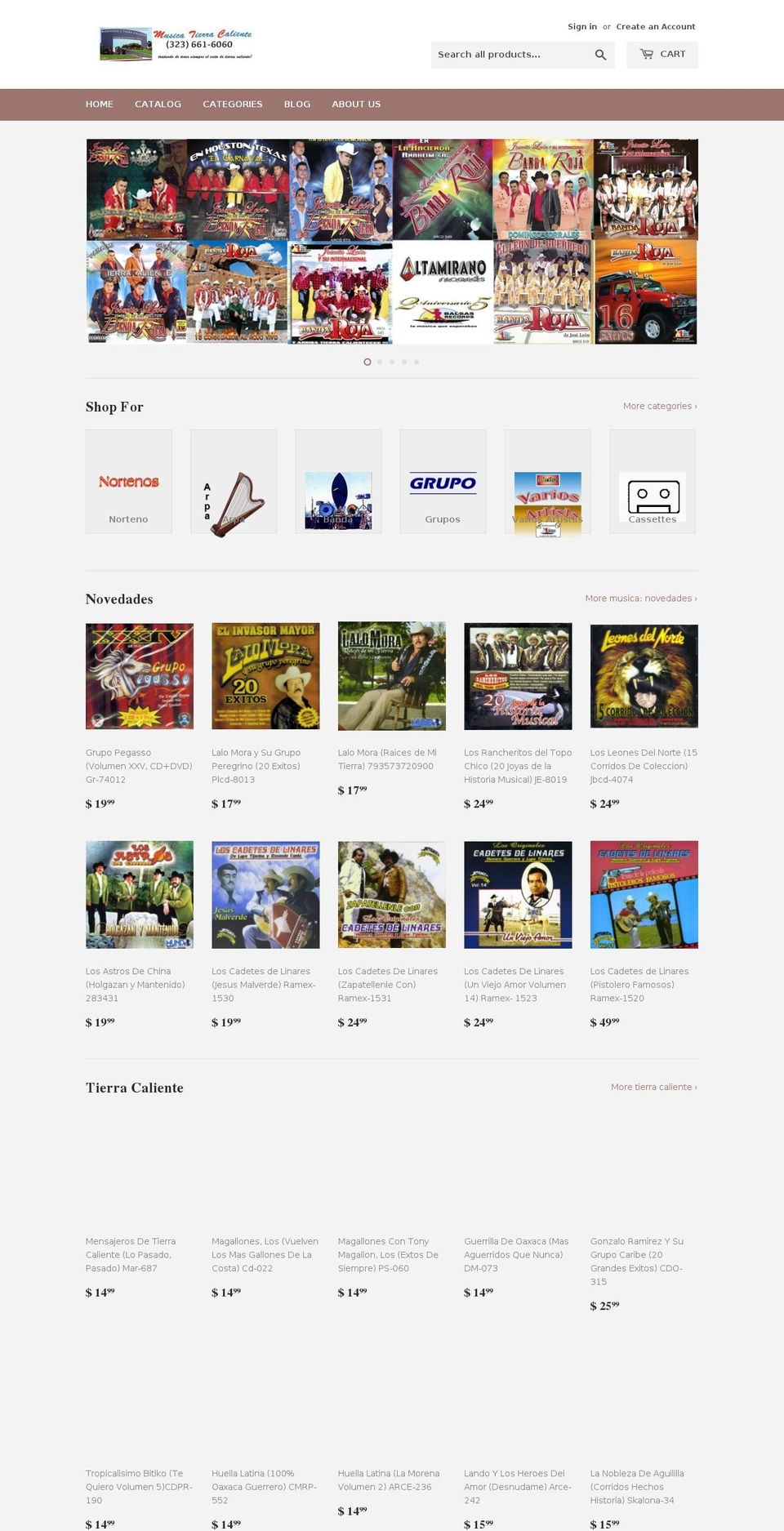 store.musicatierracaliente.com shopify website screenshot