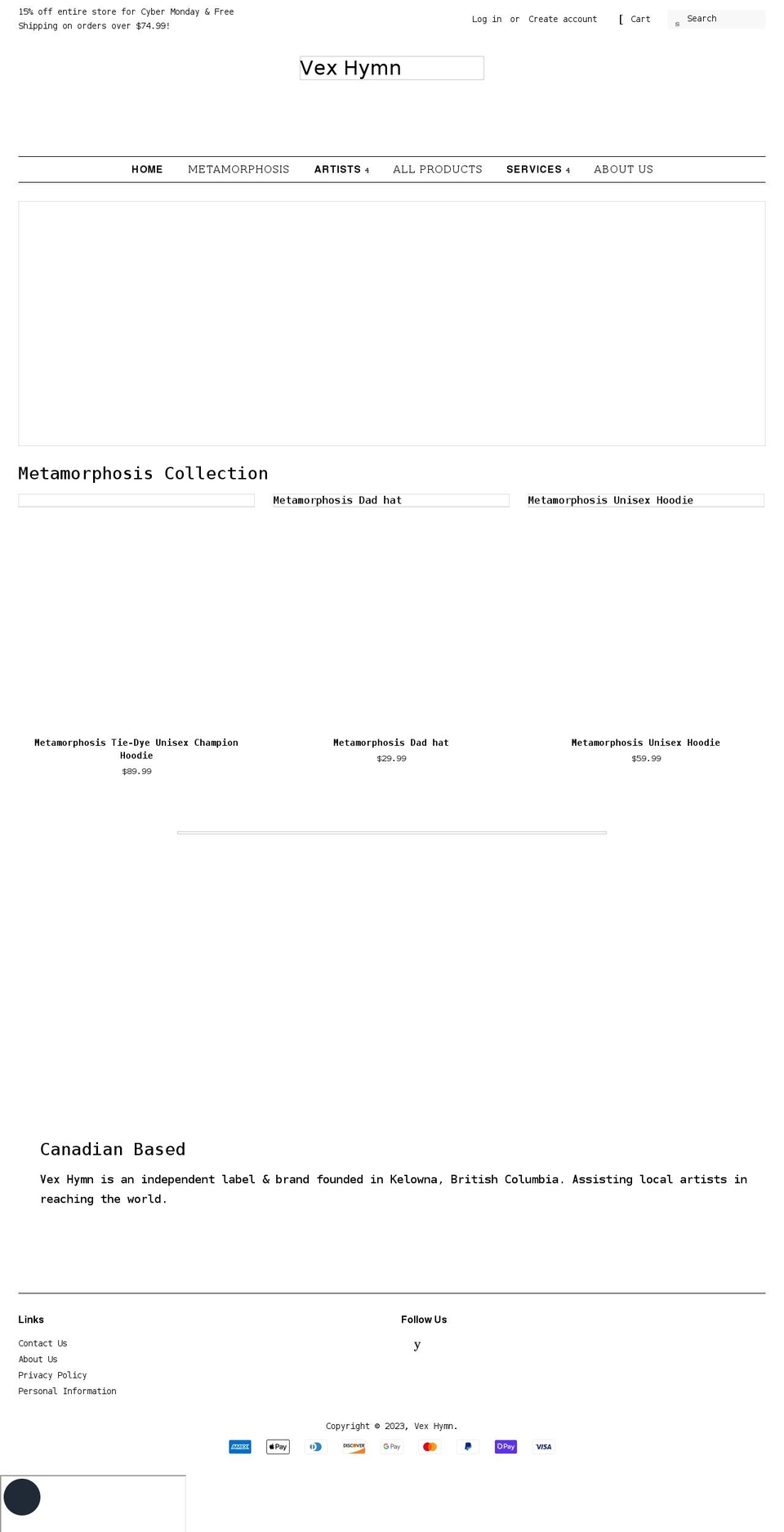 store.vexhymn.com shopify website screenshot