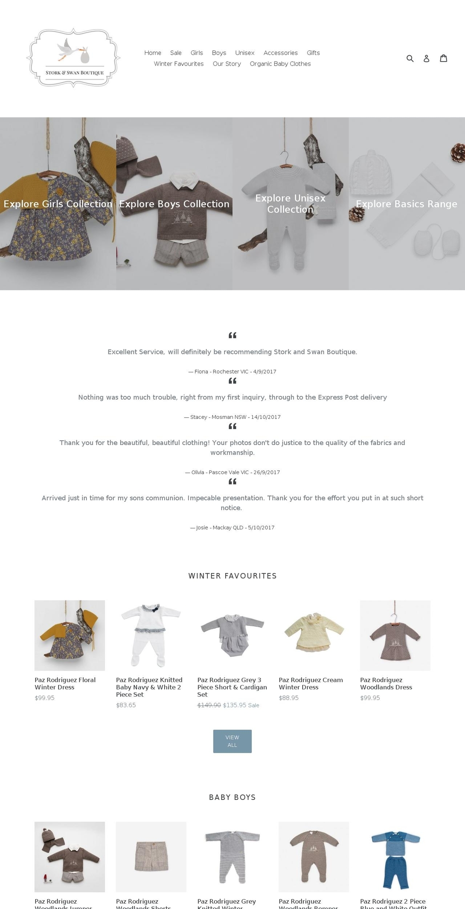 storkandswanboutique.com.au shopify website screenshot
