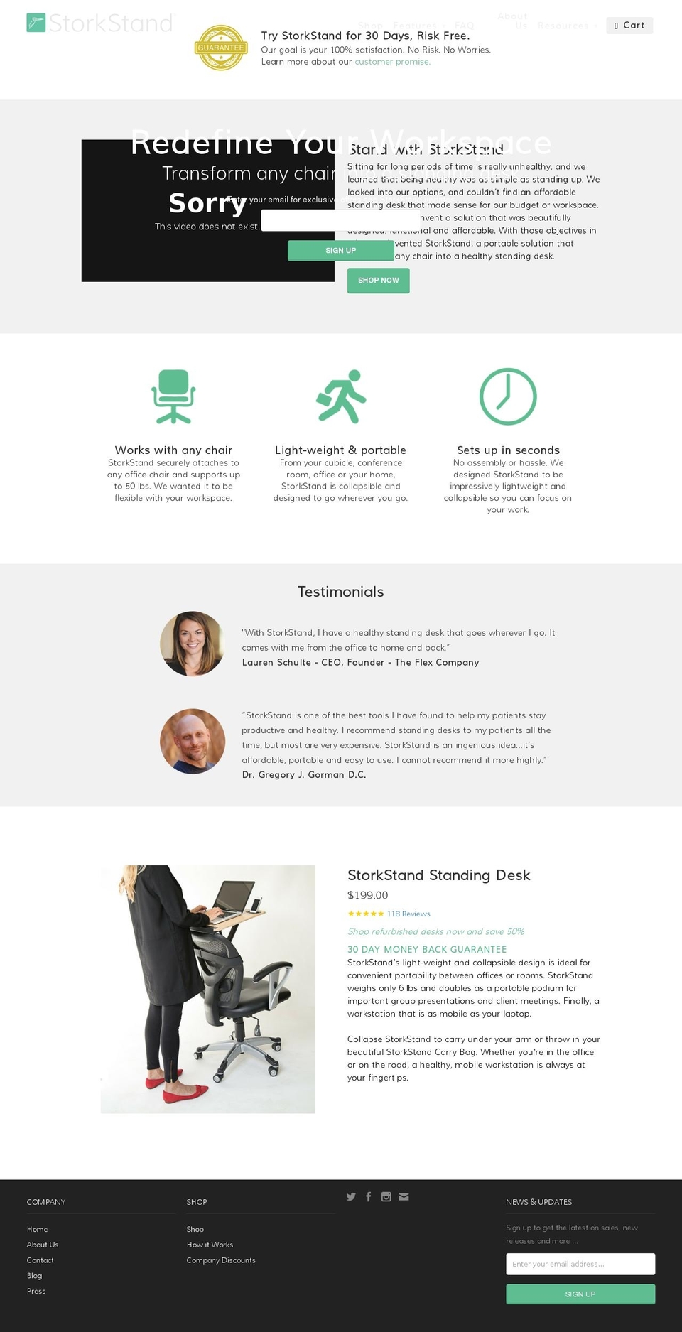 Startup Shopify theme site example storkstand.com