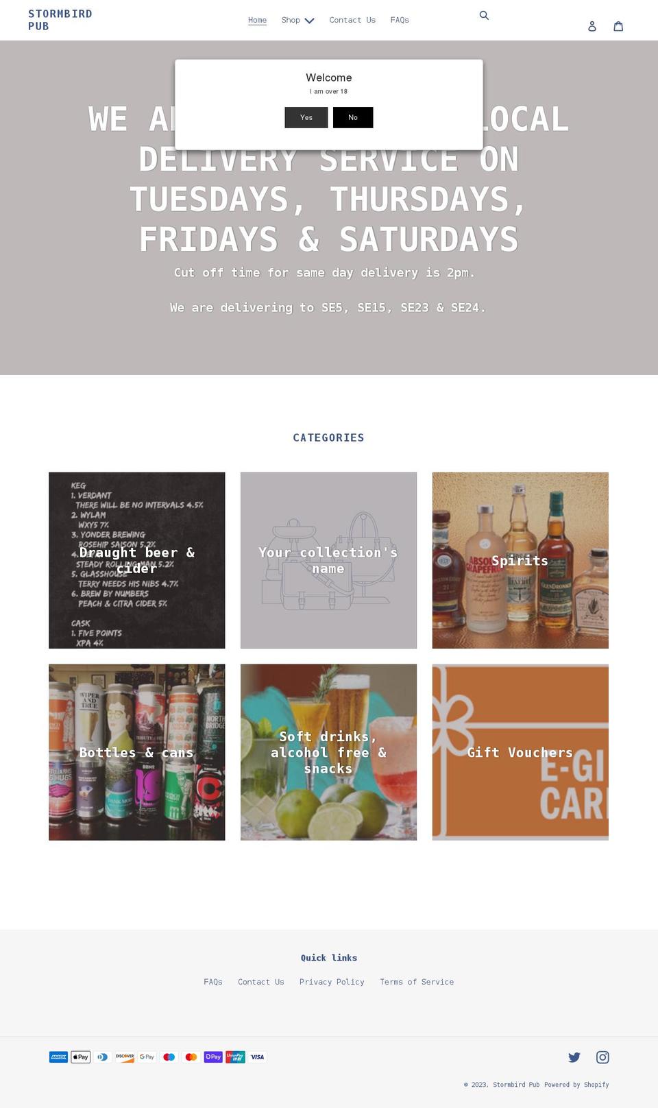 stormbirdcamberwell.com shopify website screenshot