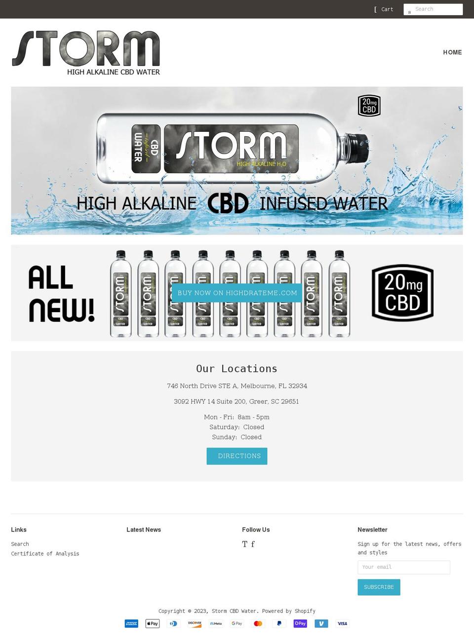 stormcbdwater.com shopify website screenshot