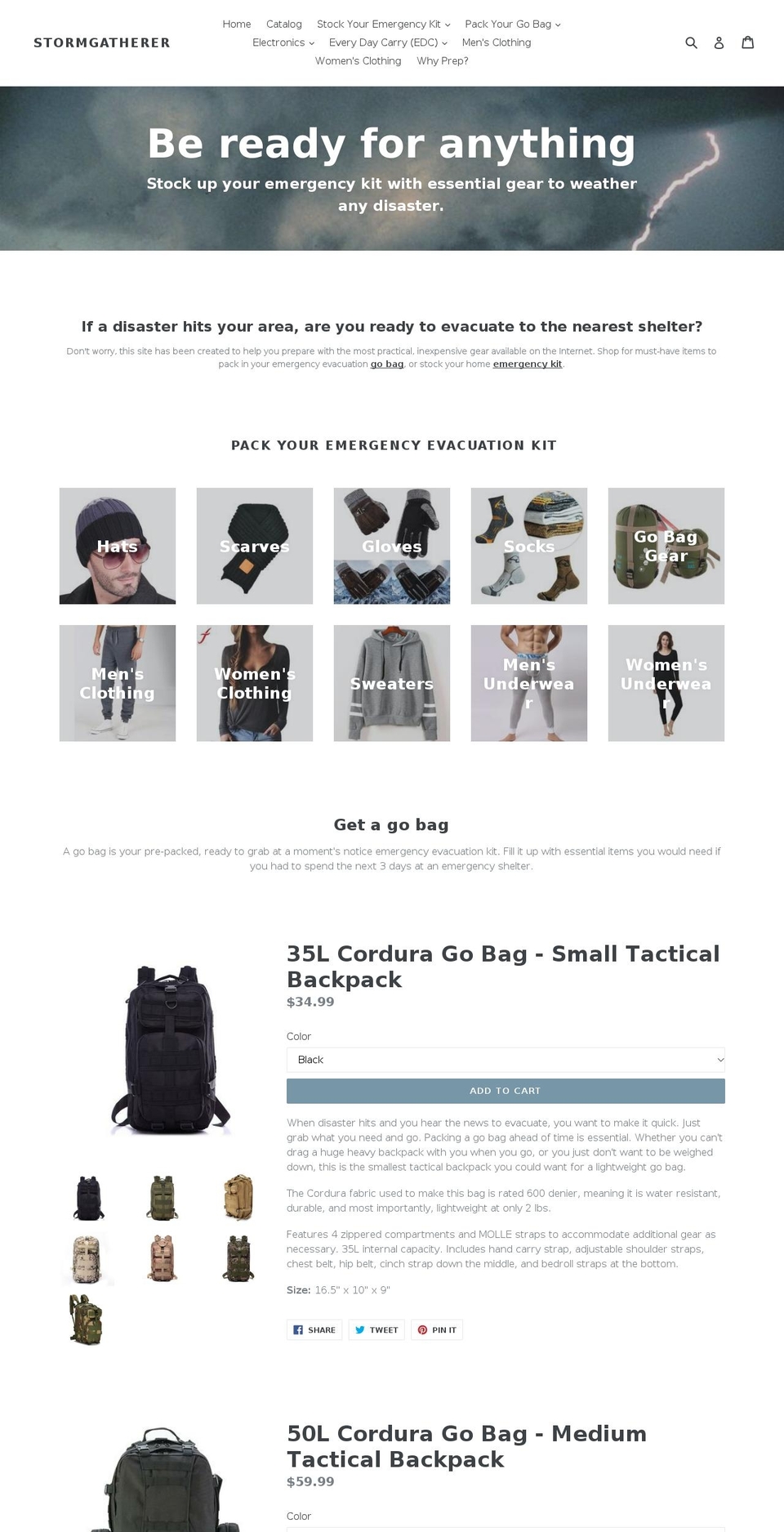 stormgatherer.com — Shopify storefront screenshot